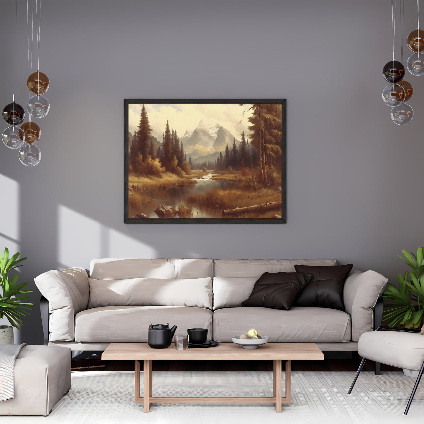 Autumn Landscape Painting Paper Poster Prints Vintage Oil Painting & Wall Art of a River between Autumn Woodland, Impressionistic Art