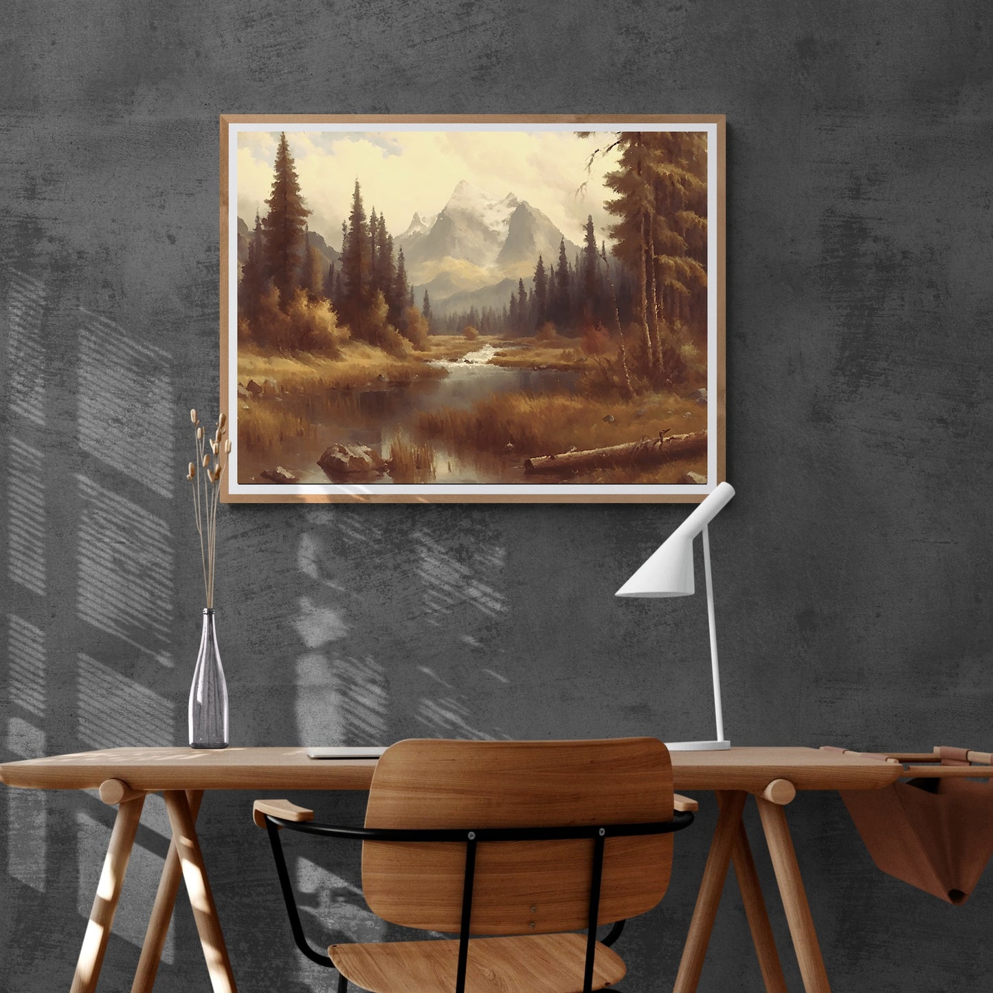 Autumn Landscape Painting Paper Poster Prints Vintage Oil Painting & Wall Art of a River between Autumn Woodland, Impressionistic Art