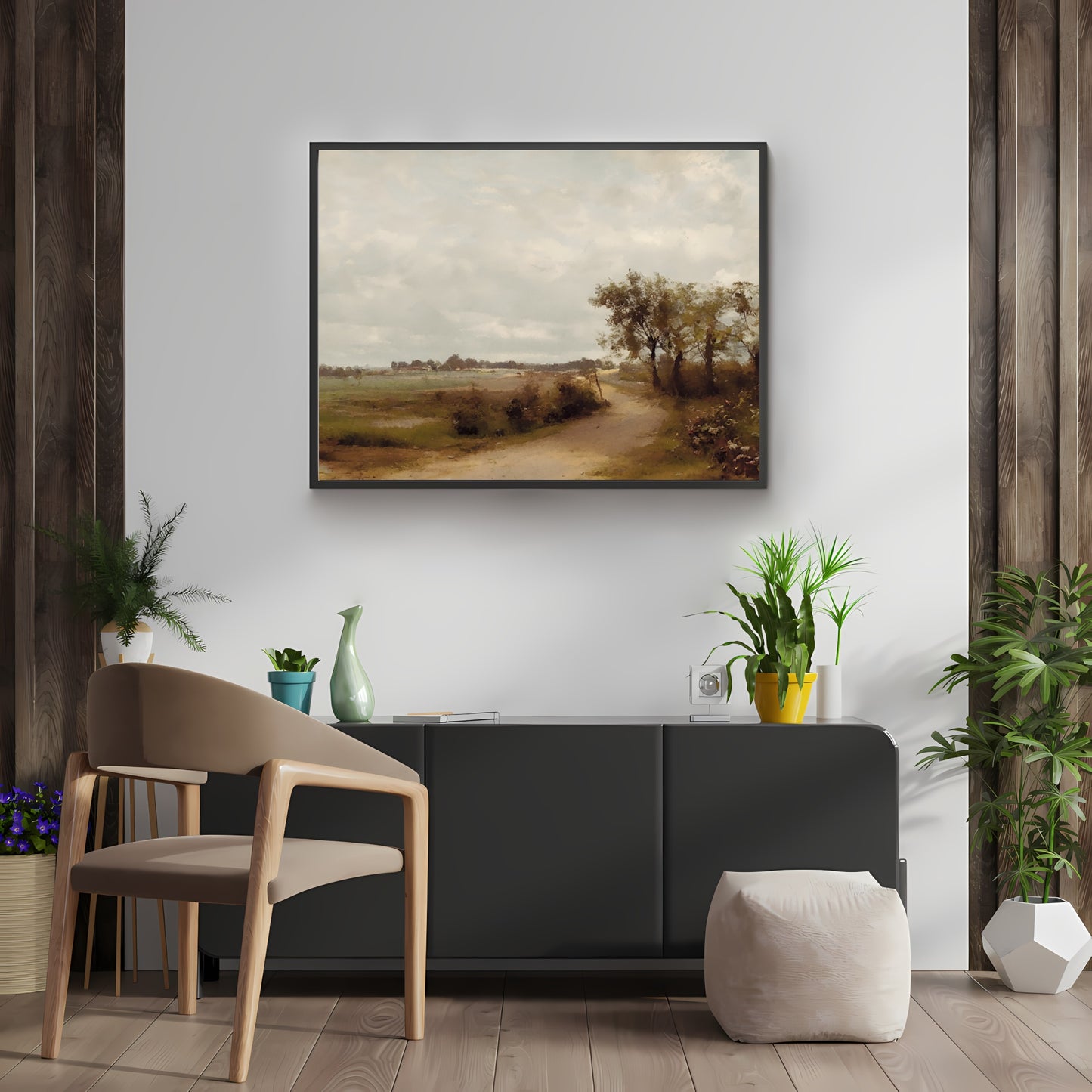 Vintage Country Landscape Painting Paper Poster Prints Vintage Oil Painting & Wall Art road through the country landscape, Antique art