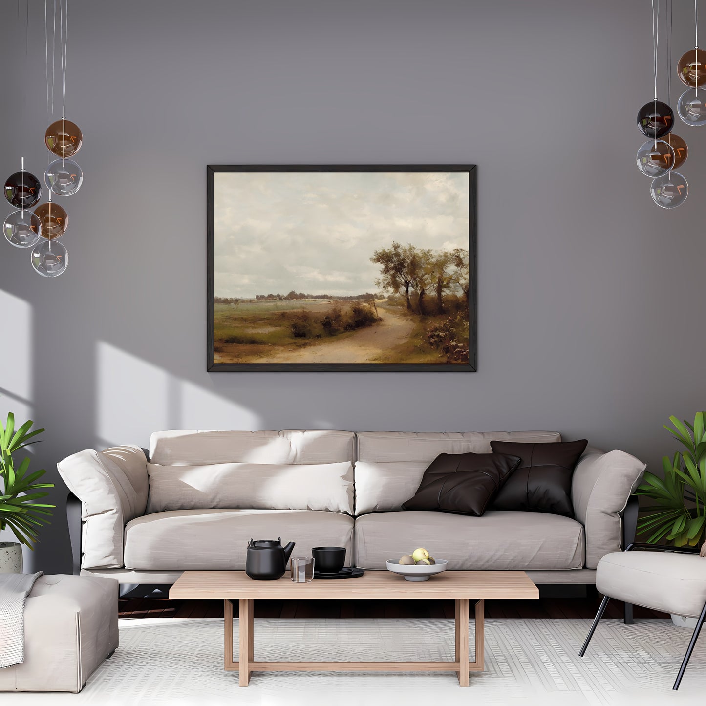 Vintage Country Landscape Painting Paper Poster Prints Vintage Oil Painting & Wall Art road through the country landscape, Antique art