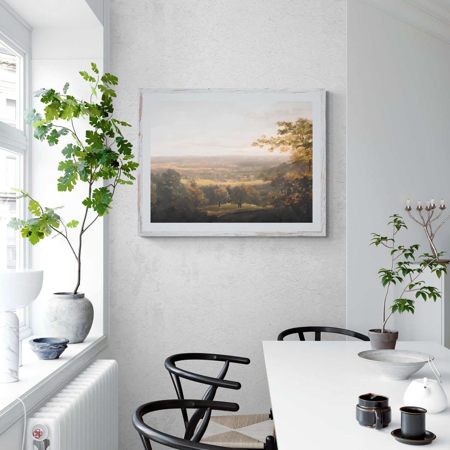 Vintage Country Landscape Painting Paper Poster Prints Vintage Oil Painting & Digital Wall Art Country panorama view onto a city, Antique art