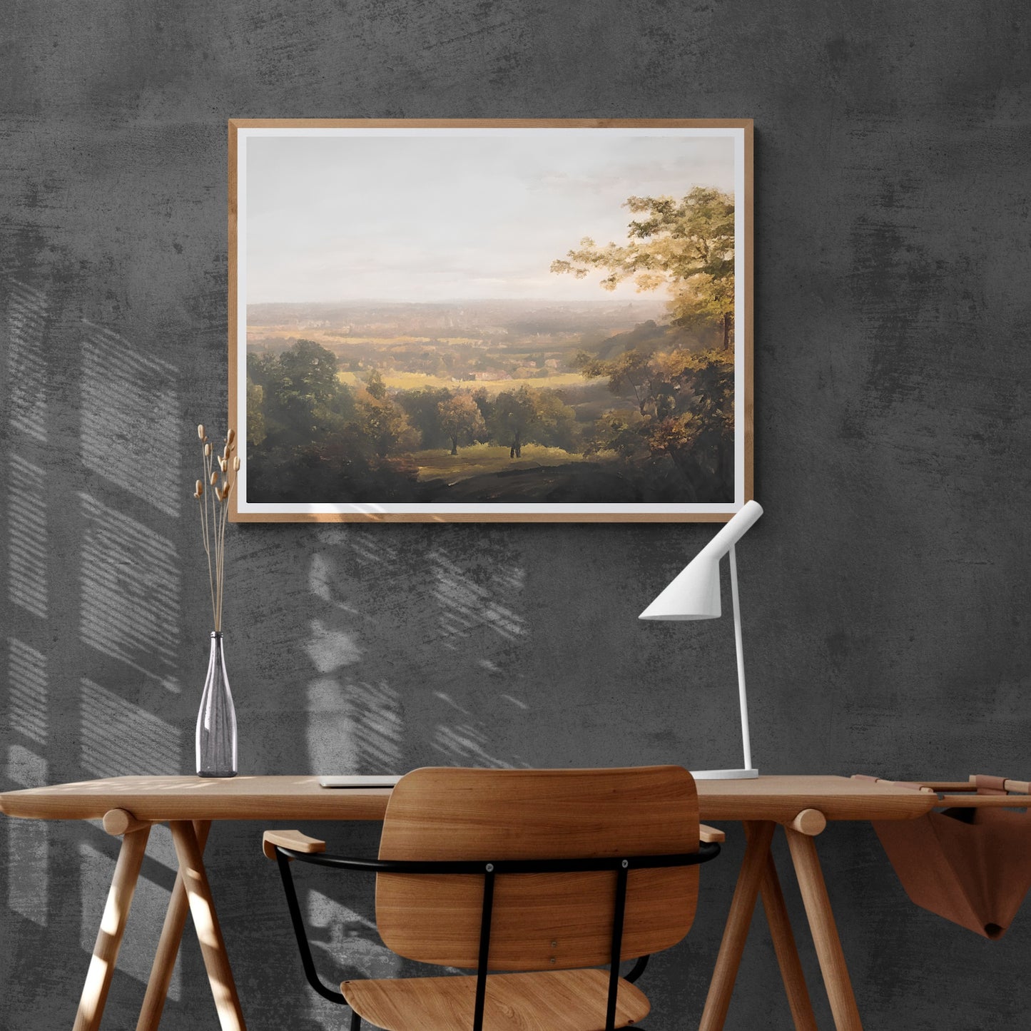 Vintage Country Landscape Painting Paper Poster Prints Vintage Oil Painting & Digital Wall Art Country panorama view onto a city, Antique art