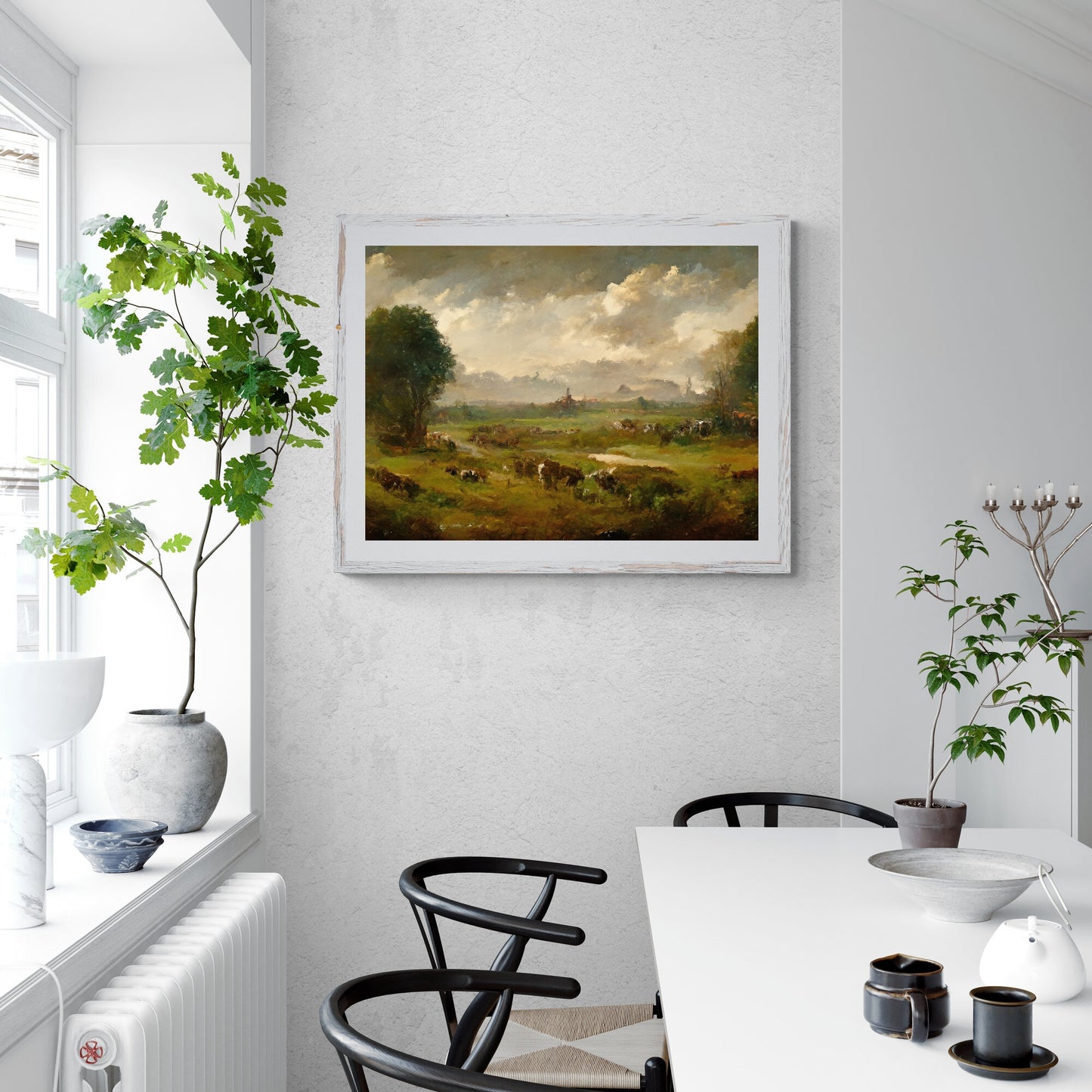 Vintage Country Landscape Painting Paper Poster PrintsVintage Oil Painting & Wall Art open wild country landscape, Antique art