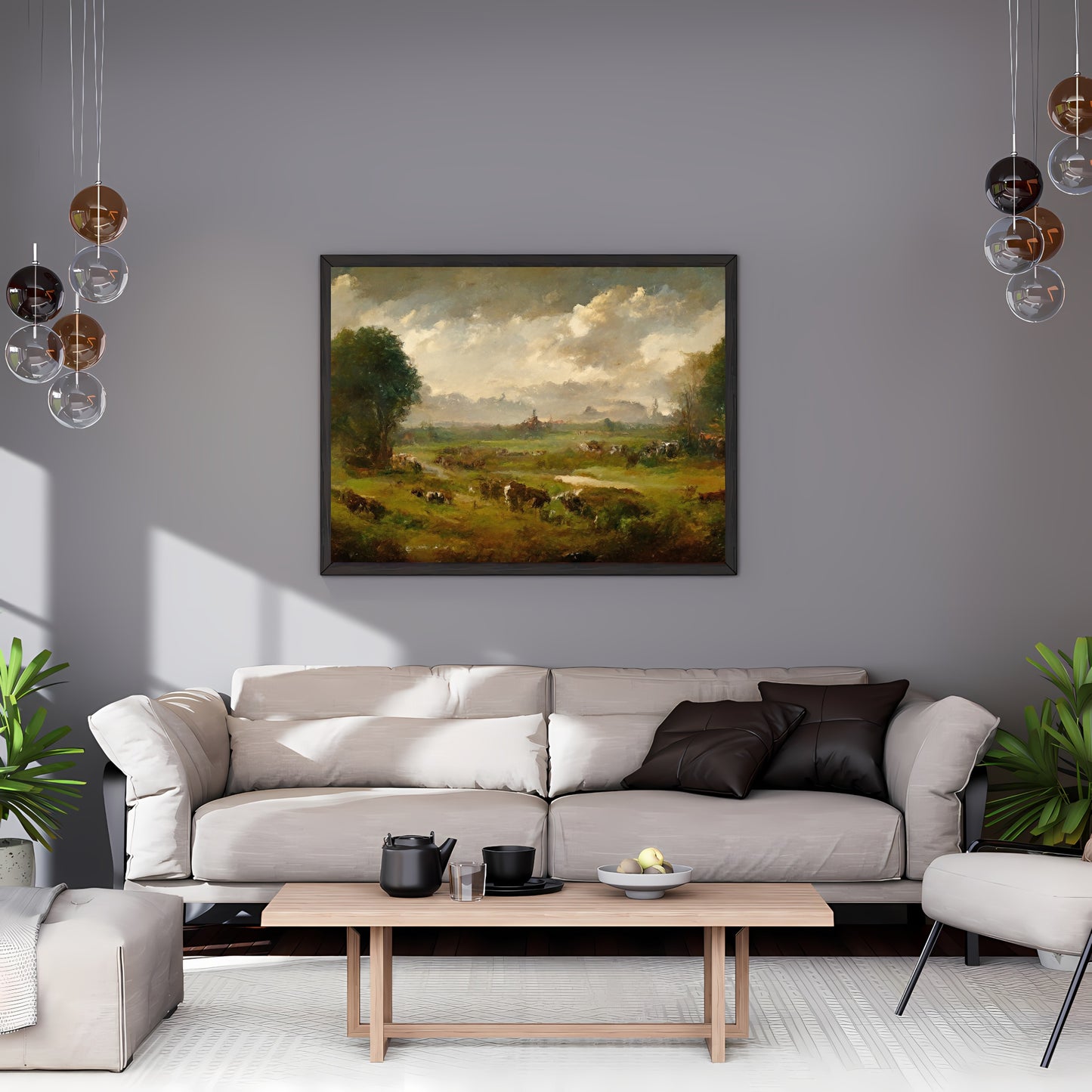 Vintage Country Landscape Painting Paper Poster PrintsVintage Oil Painting & Wall Art open wild country landscape, Antique art