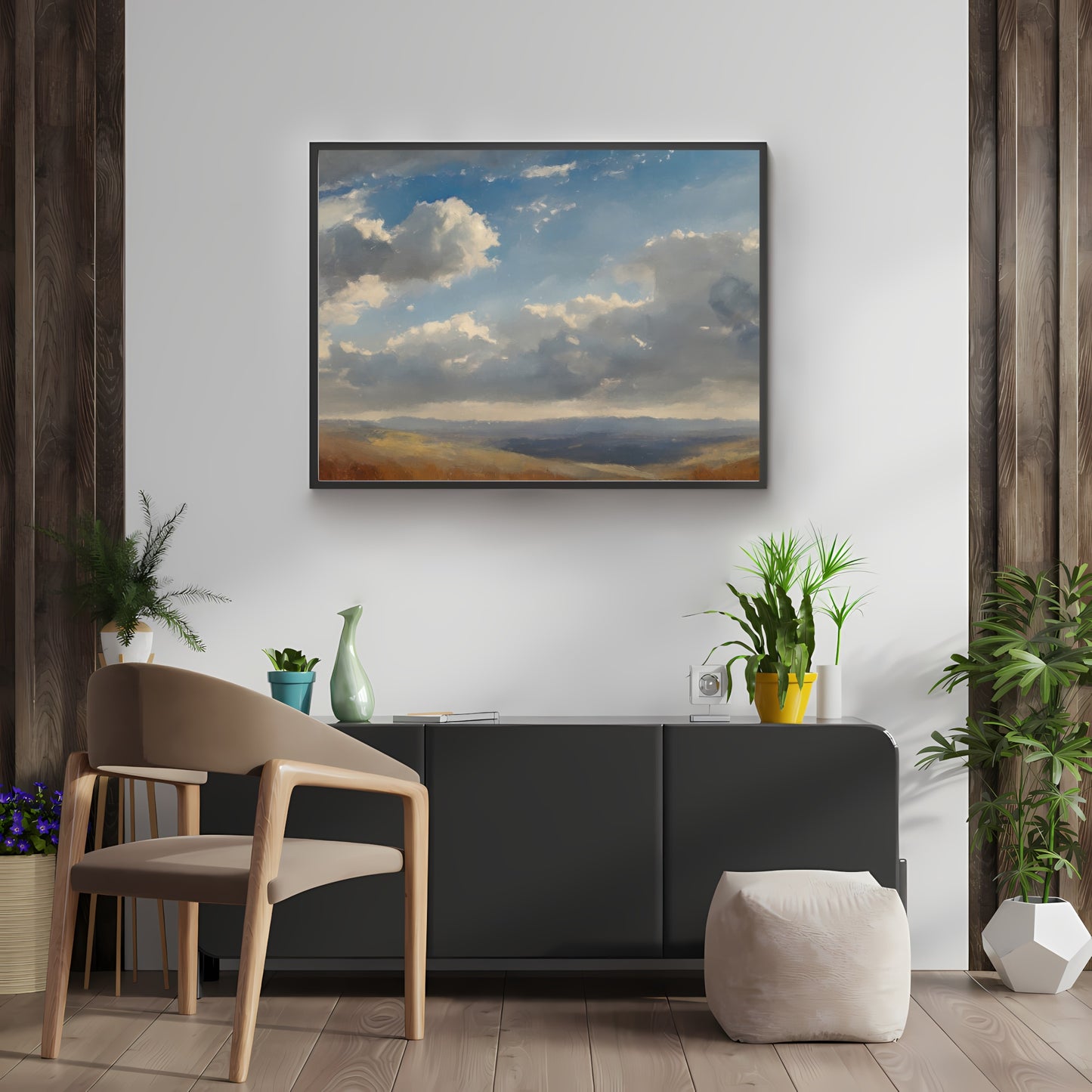 Vintage Cloudy Sky Paper Poster Prints Painting Vintage Oil Painting & Wall Art panorama landscape and cloudy sky, Antique art