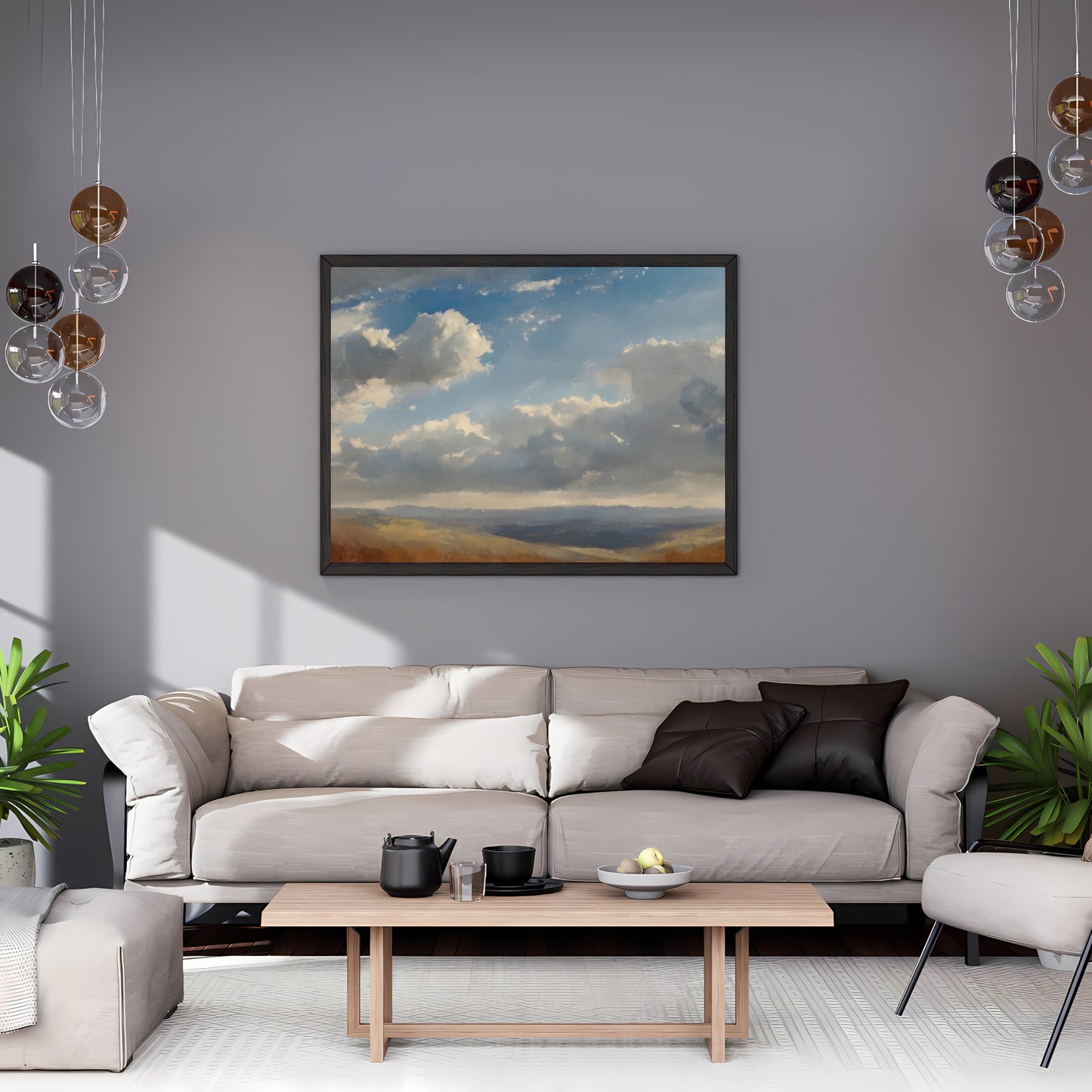 Vintage Cloudy Sky Paper Poster Prints Painting Vintage Oil Painting & Wall Art panorama landscape and cloudy sky, Antique art