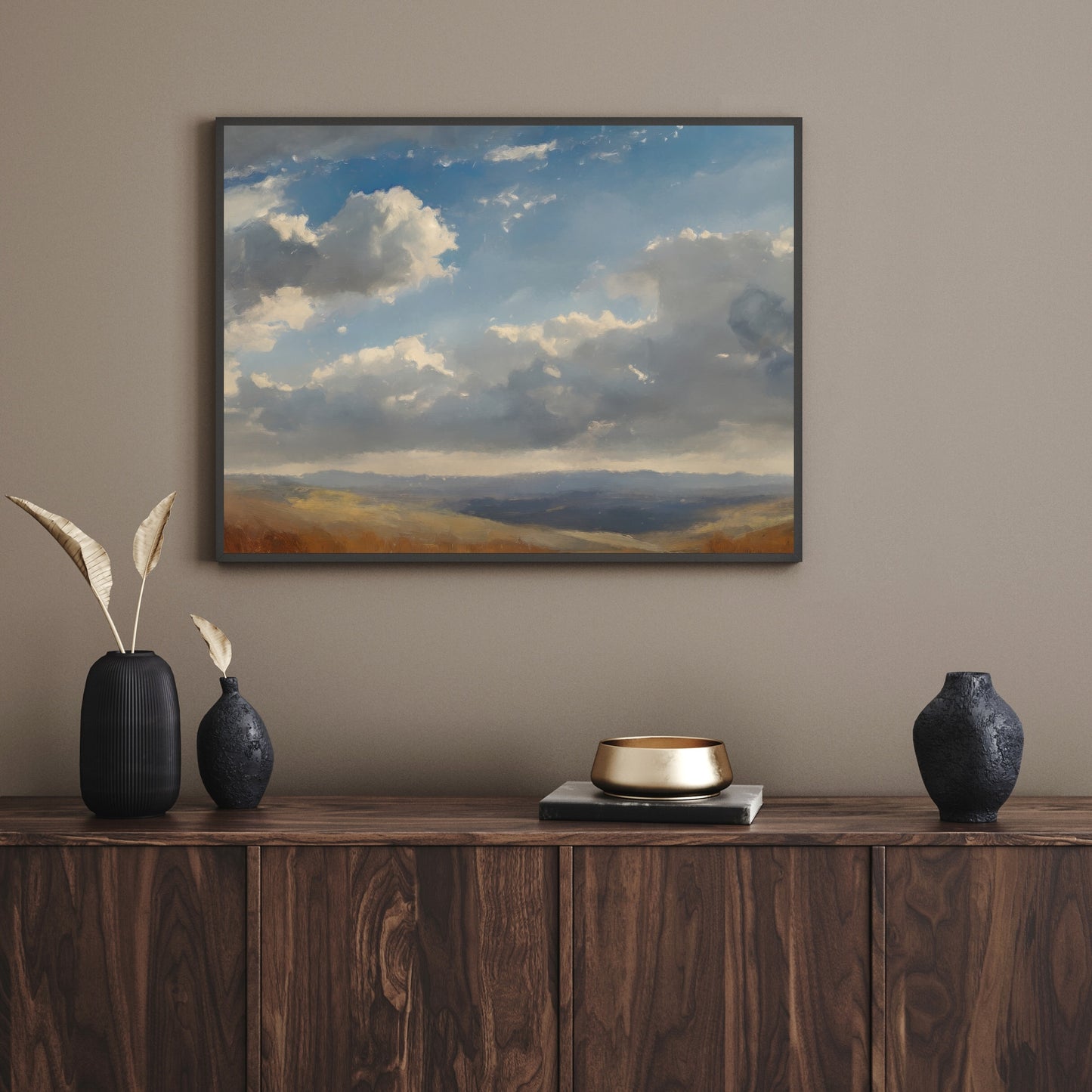 Vintage Cloudy Sky Paper Poster Prints Painting Vintage Oil Painting & Wall Art panorama landscape and cloudy sky, Antique art