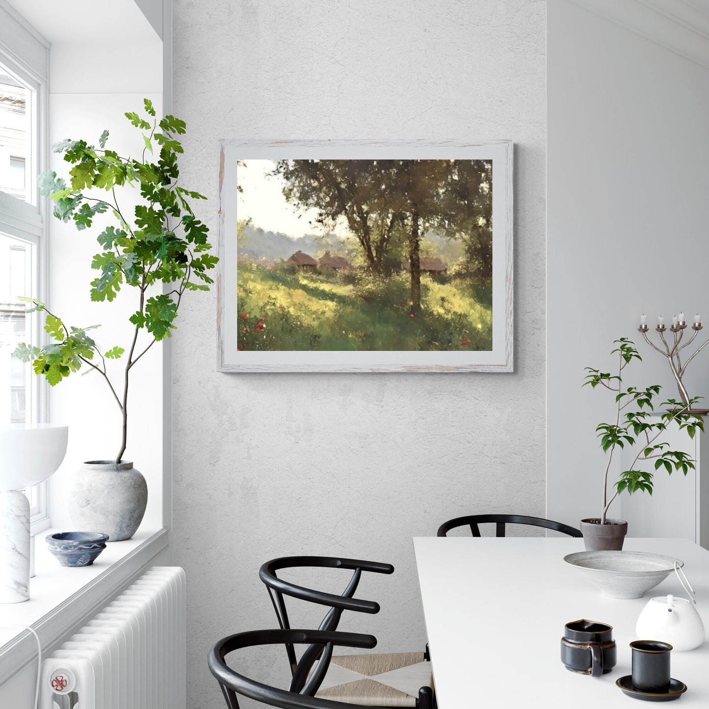 Vintage Village Woodland Painting Paper Poster Prints Vintage Oil Painting & Wall Art calming Country Village painting, Landscape Art