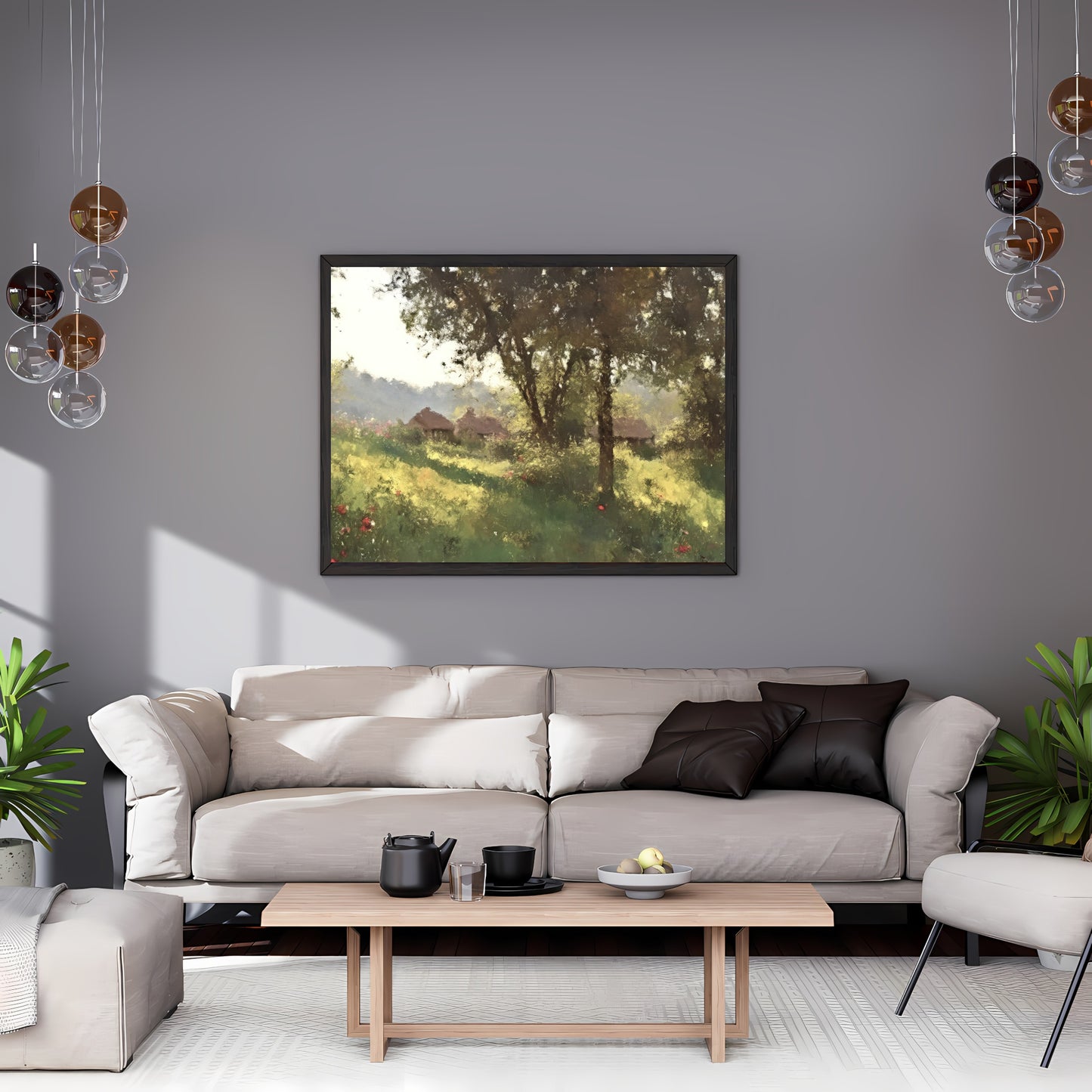 Vintage Village Woodland Painting Paper Poster Prints Vintage Oil Painting & Wall Art calming Country Village painting, Landscape Art