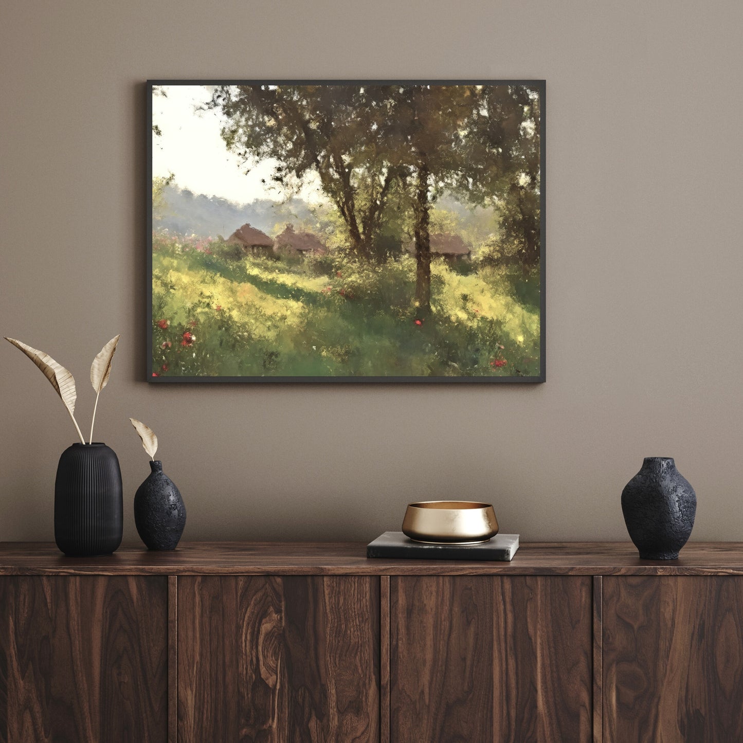 Vintage Village Woodland Painting Paper Poster Prints Vintage Oil Painting & Wall Art calming Country Village painting, Landscape Art