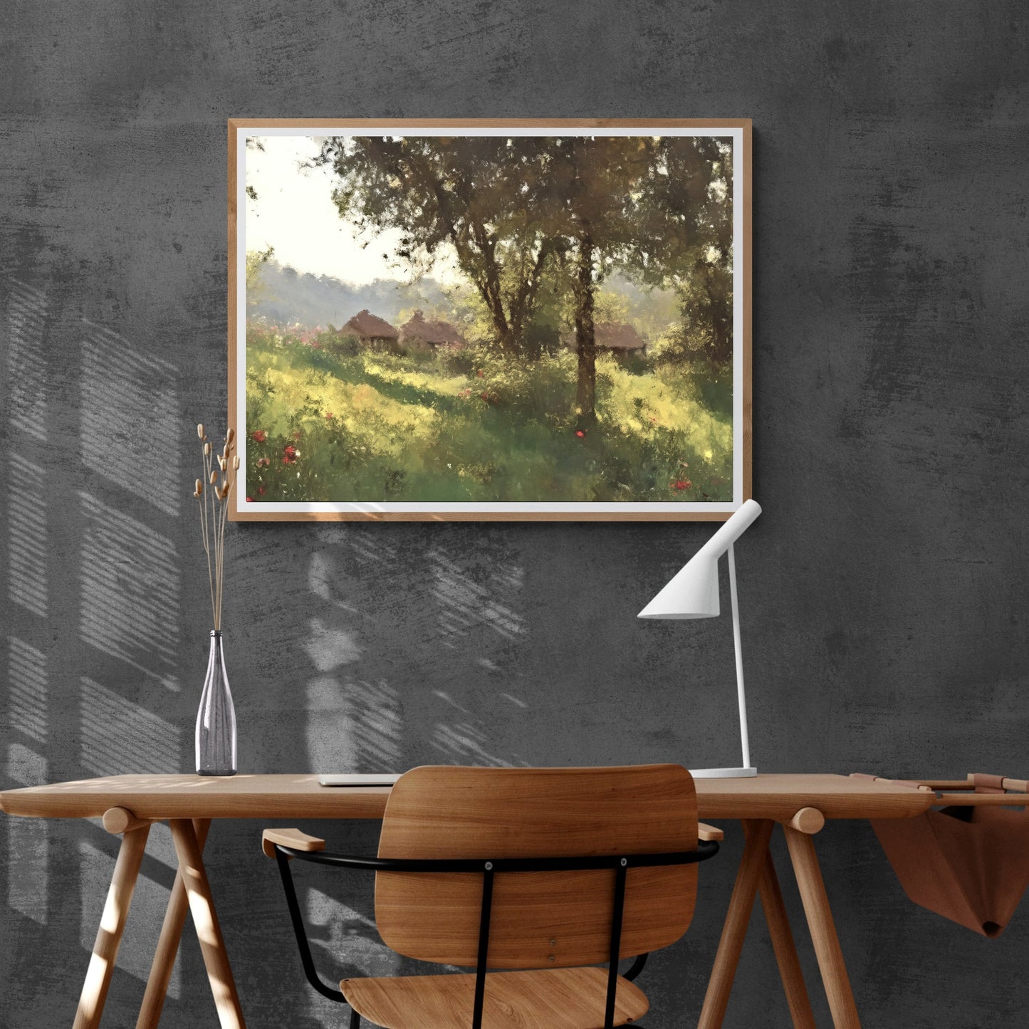 Vintage Village Woodland Painting Paper Poster Prints Vintage Oil Painting & Wall Art calming Country Village painting, Landscape Art