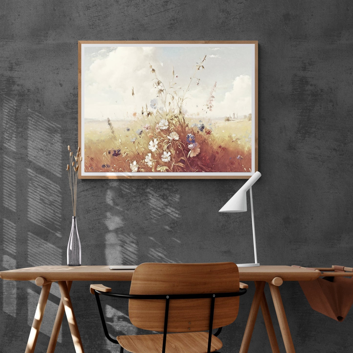 Wildflower Meadow Paper Poster Prints Wall Art Vintage Oil Painting in Neutral Tones blooming flowers for Home Decor