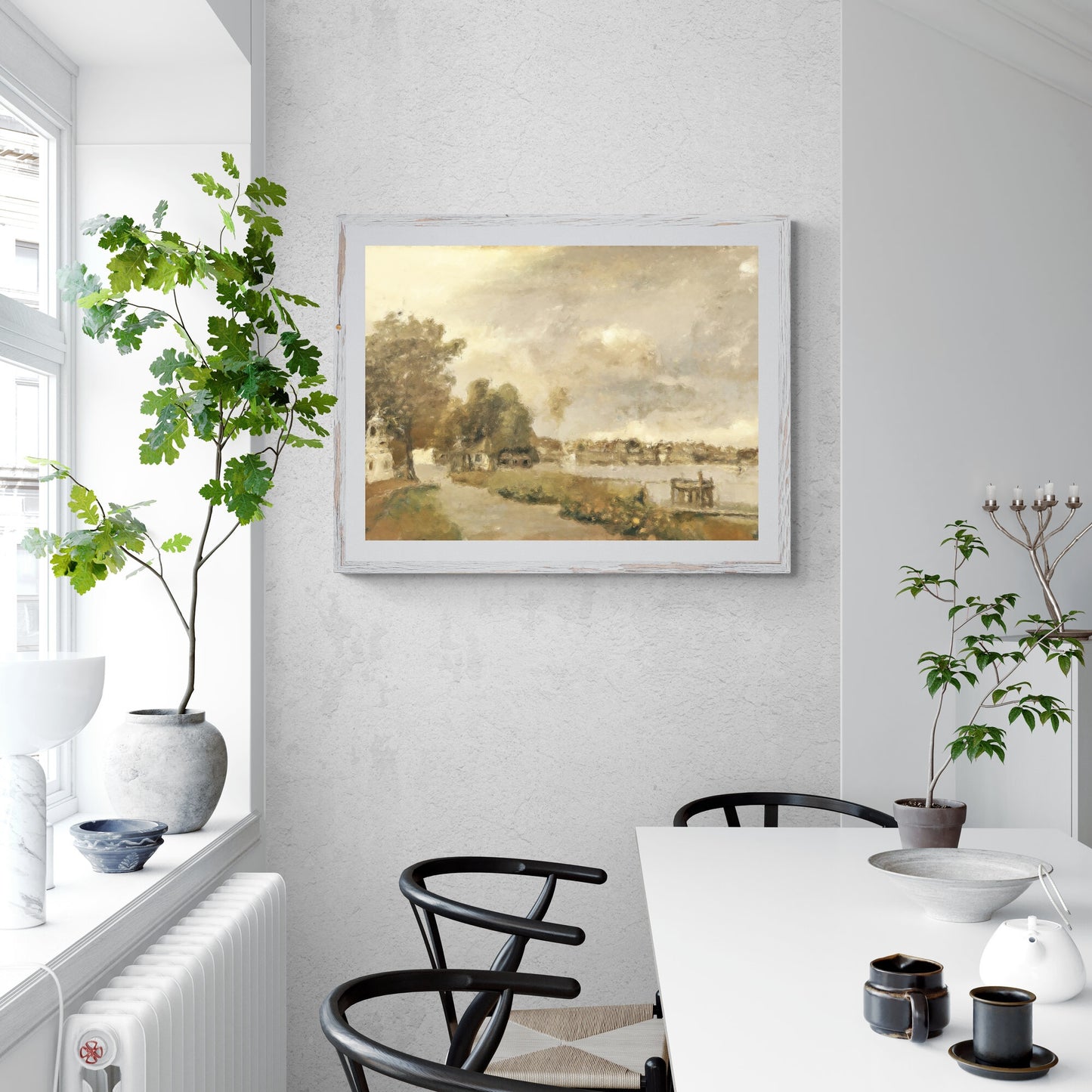 French City Waterfront Promenade Paper Poster Prints Vintage Style Abstract Oil Painting in Muted Tones Wall Art for Home Decor neutral tones