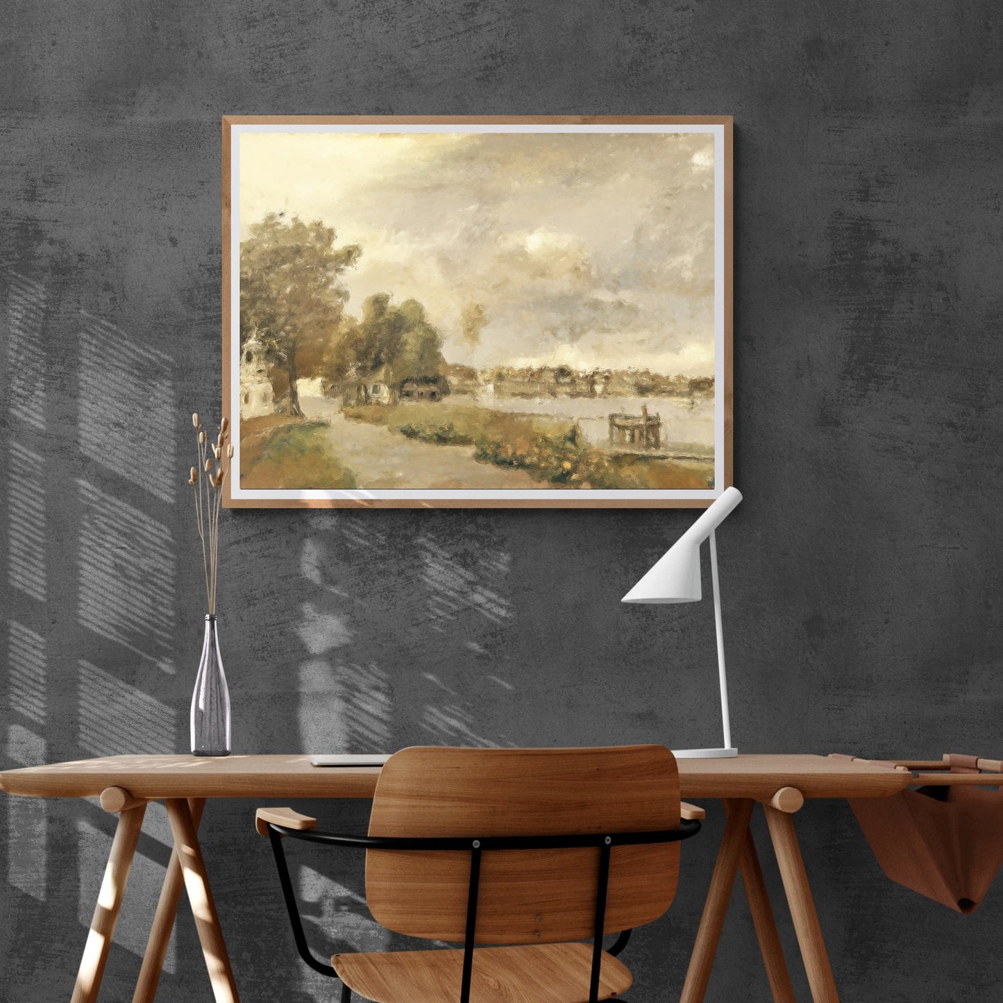French City Waterfront Promenade Paper Poster Prints Vintage Style Abstract Oil Painting in Muted Tones Wall Art for Home Decor neutral tones