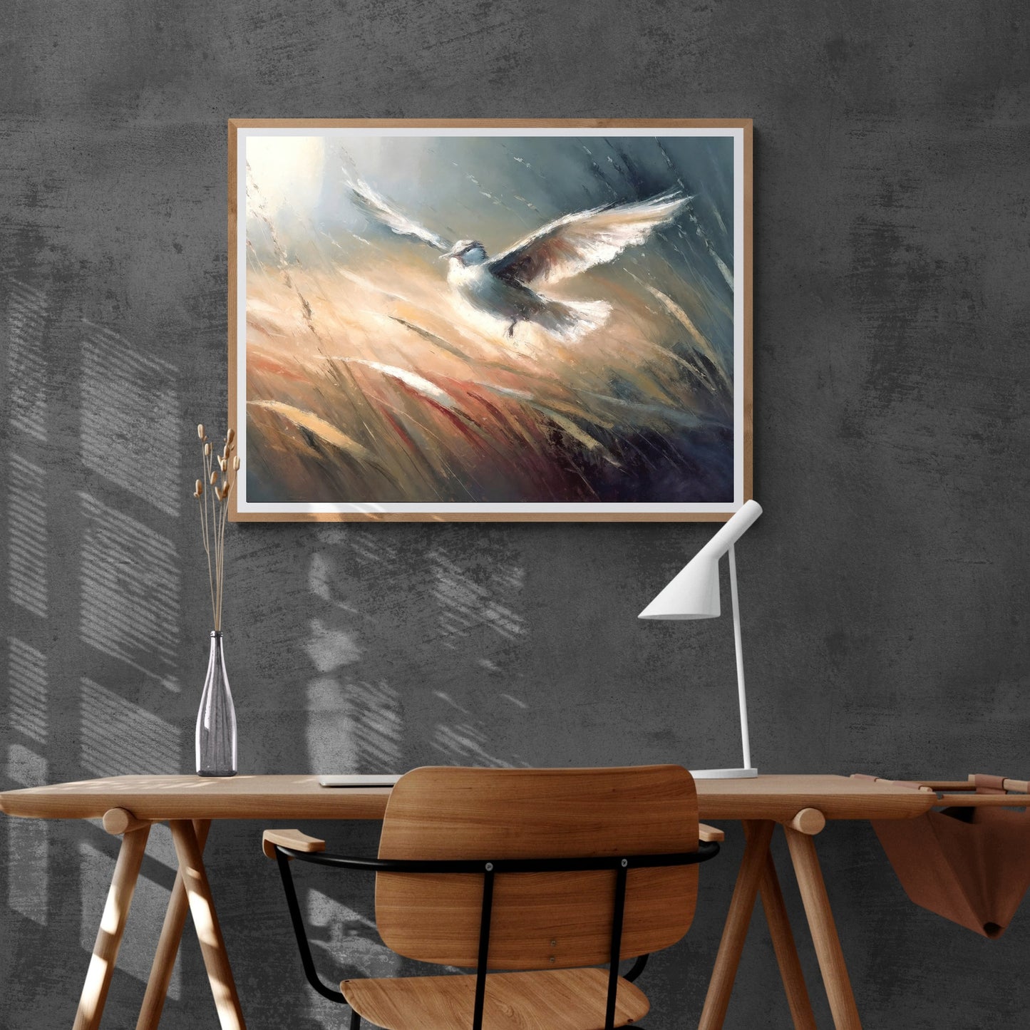 Bird in Grassland Paper Poster Prints Wall Art Vintage Oil Painting Style Visible Brushstrokes Soft Colors, Perfect for Nature-inspired Home Decor