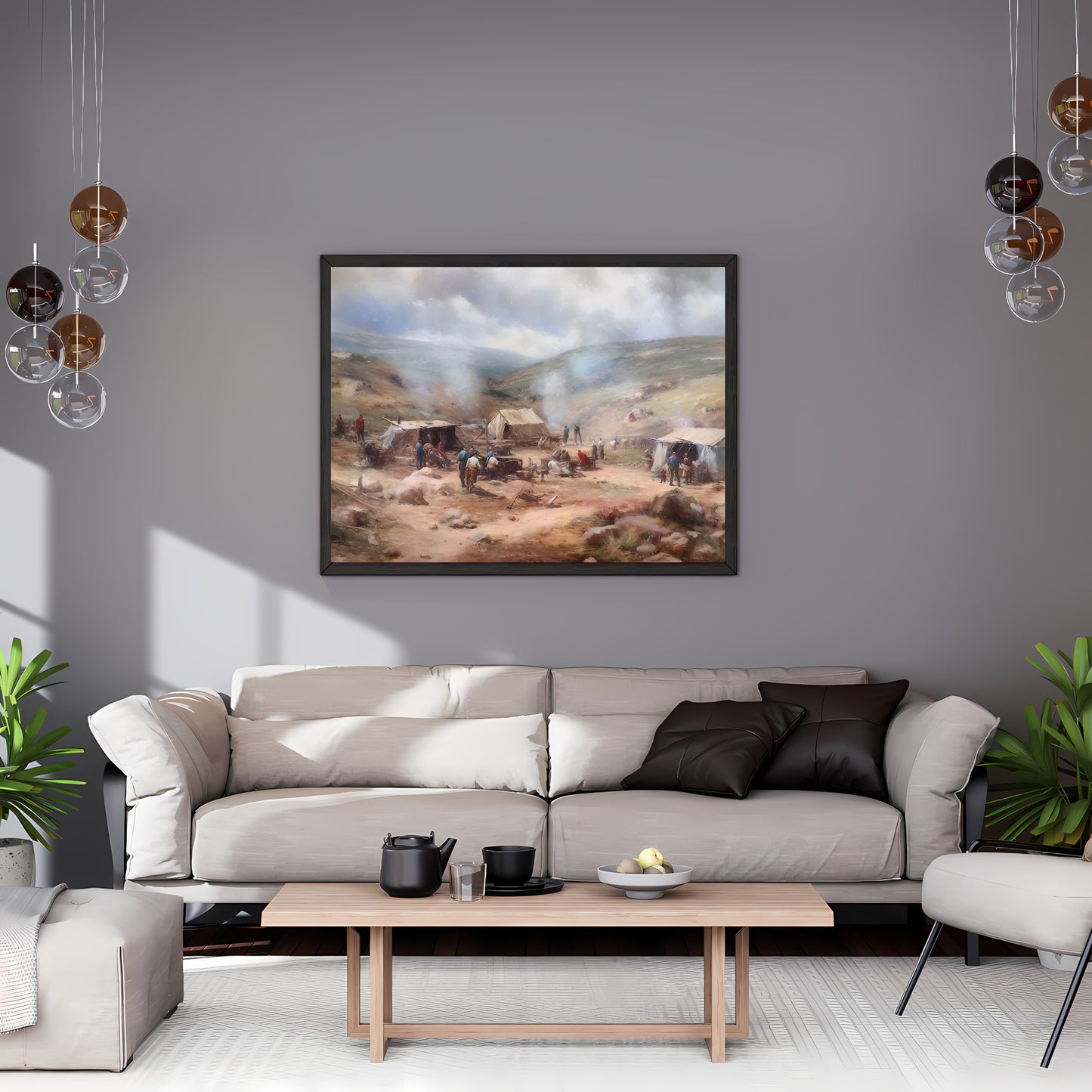 Vintage Wild West Paper Poster Prints Wall Art Small Settler Camp in the Frontier, Pioneer days, Soft Pale Colors, Wild West Art