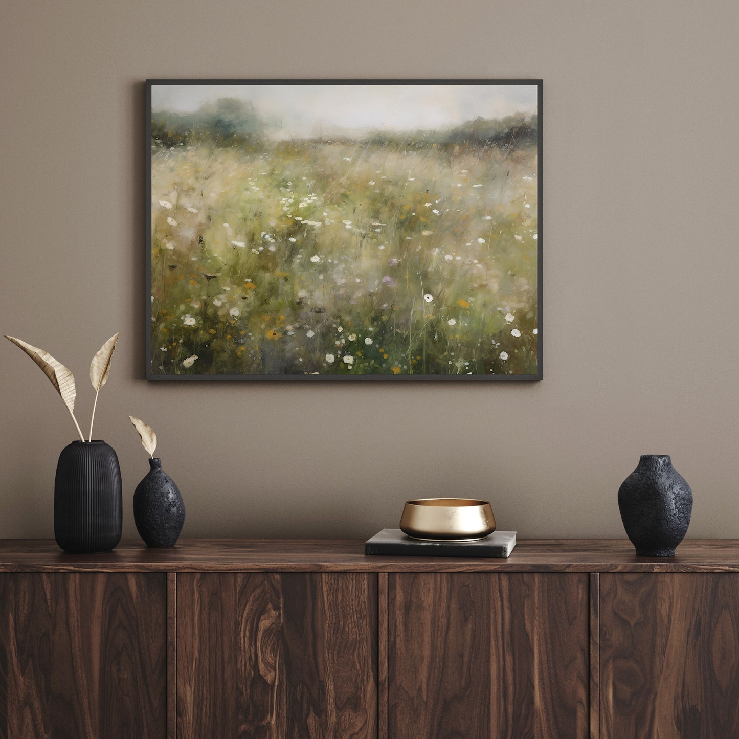 Wildflower Meadow Impressionist Wall Art Paper Poster Prints Vintage Oil Painting, Dreamy , Abstract Style, Blurred Landscape, Enchanting Nature Home Decor