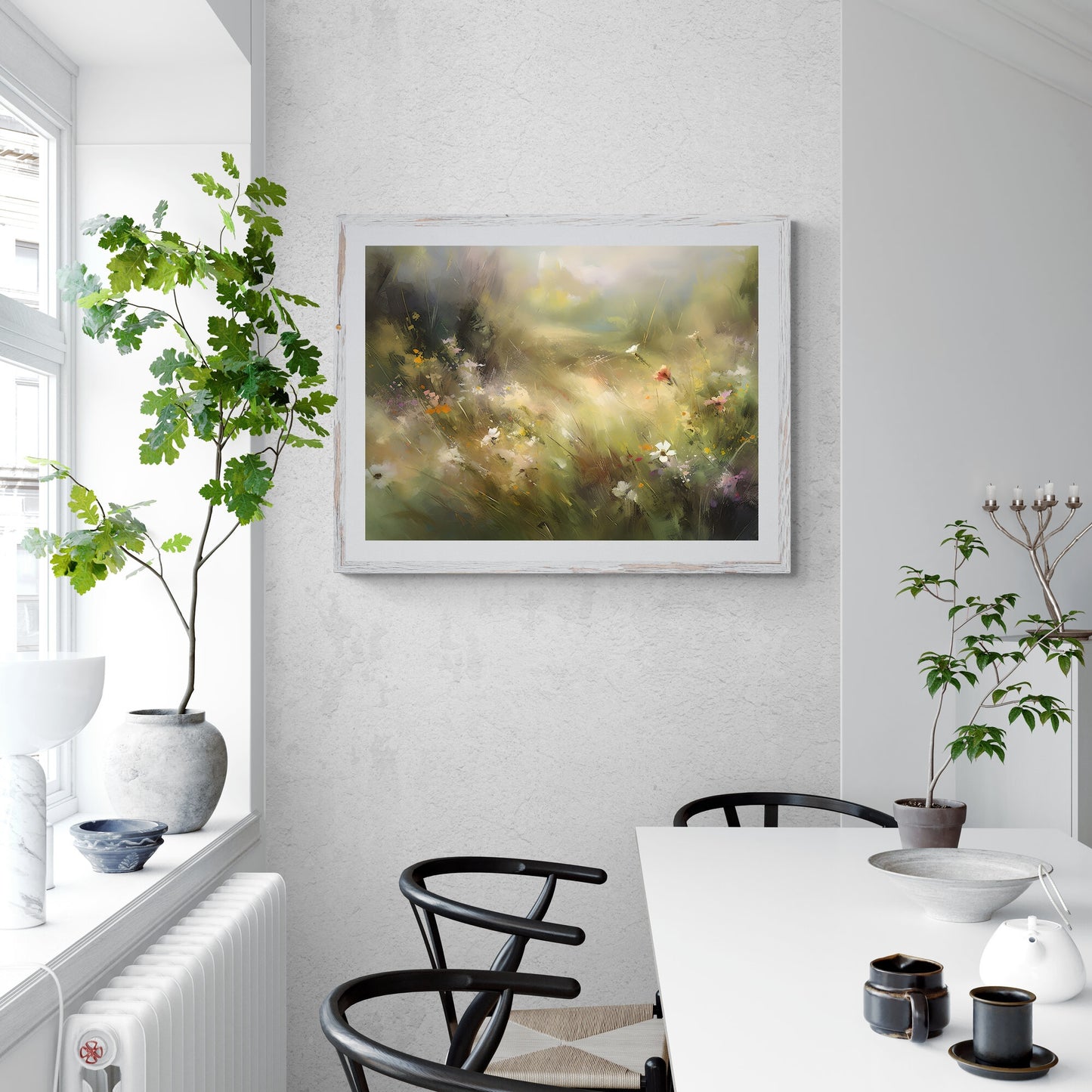 Spring Meadow Abstract Wall Art Paper Poster Prints Impressionistic Oil Painting Home Decor, Vibrant Wildflowers, Lush Meadow