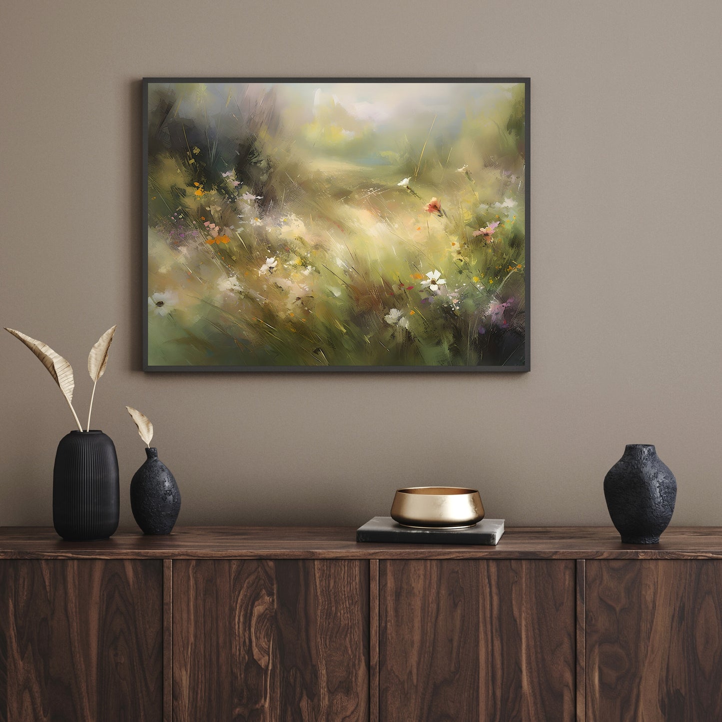 Spring Meadow Abstract Wall Art Paper Poster Prints Impressionistic Oil Painting Home Decor, Vibrant Wildflowers, Lush Meadow
