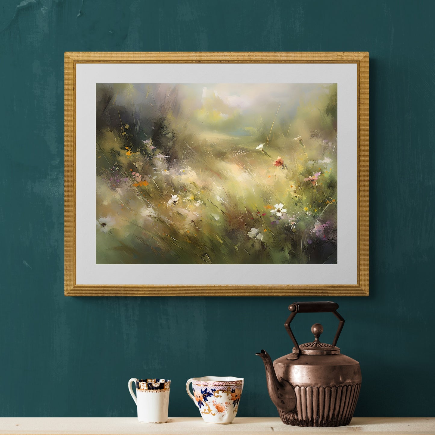 Spring Meadow Abstract Wall Art Paper Poster Prints Impressionistic Oil Painting Home Decor, Vibrant Wildflowers, Lush Meadow