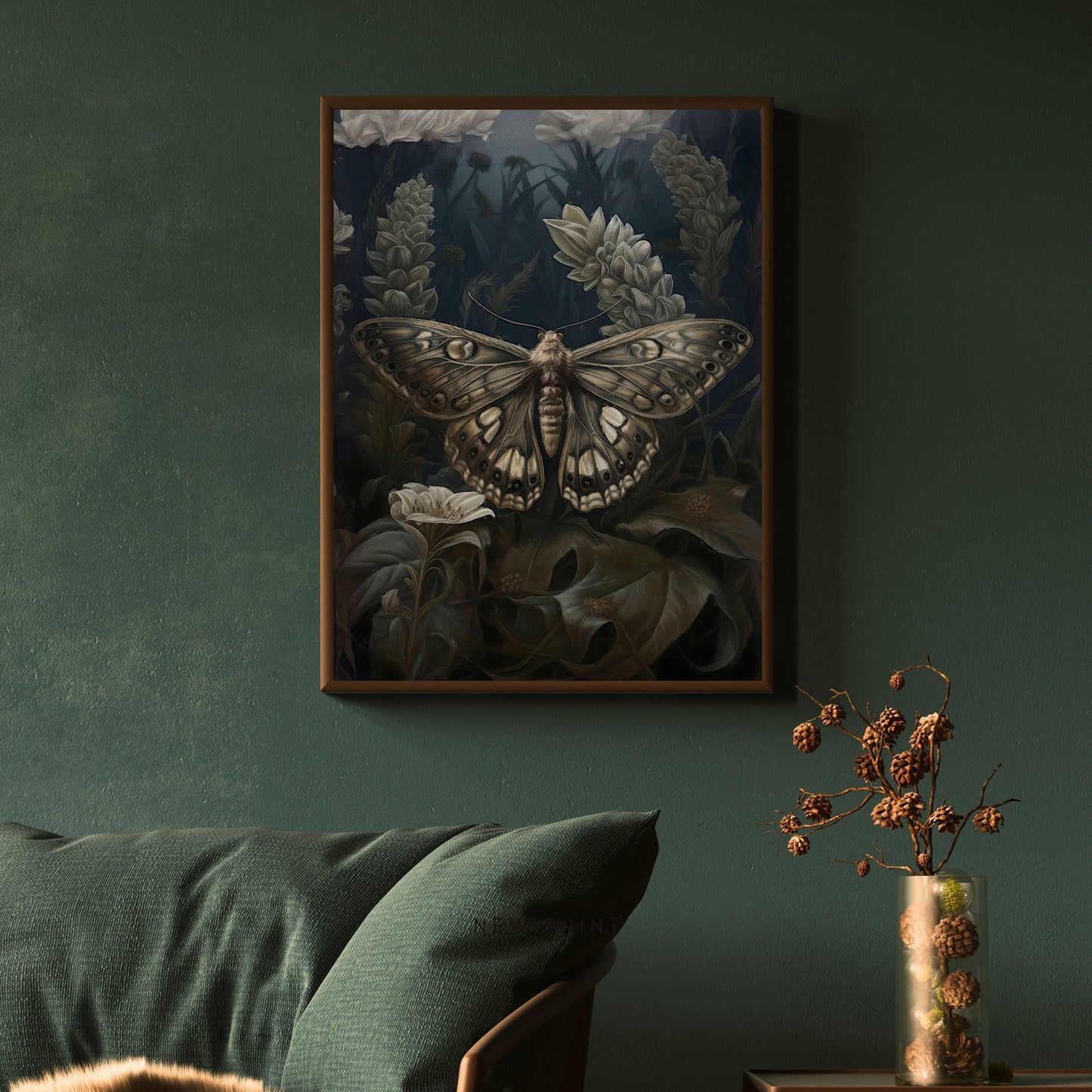 Vintage Moth Painting Wall Art Dark Academia Witchy Gothic Botanical Decor Dark Cottagecore Goblincore Goth Home Decor Paper Poster Prints