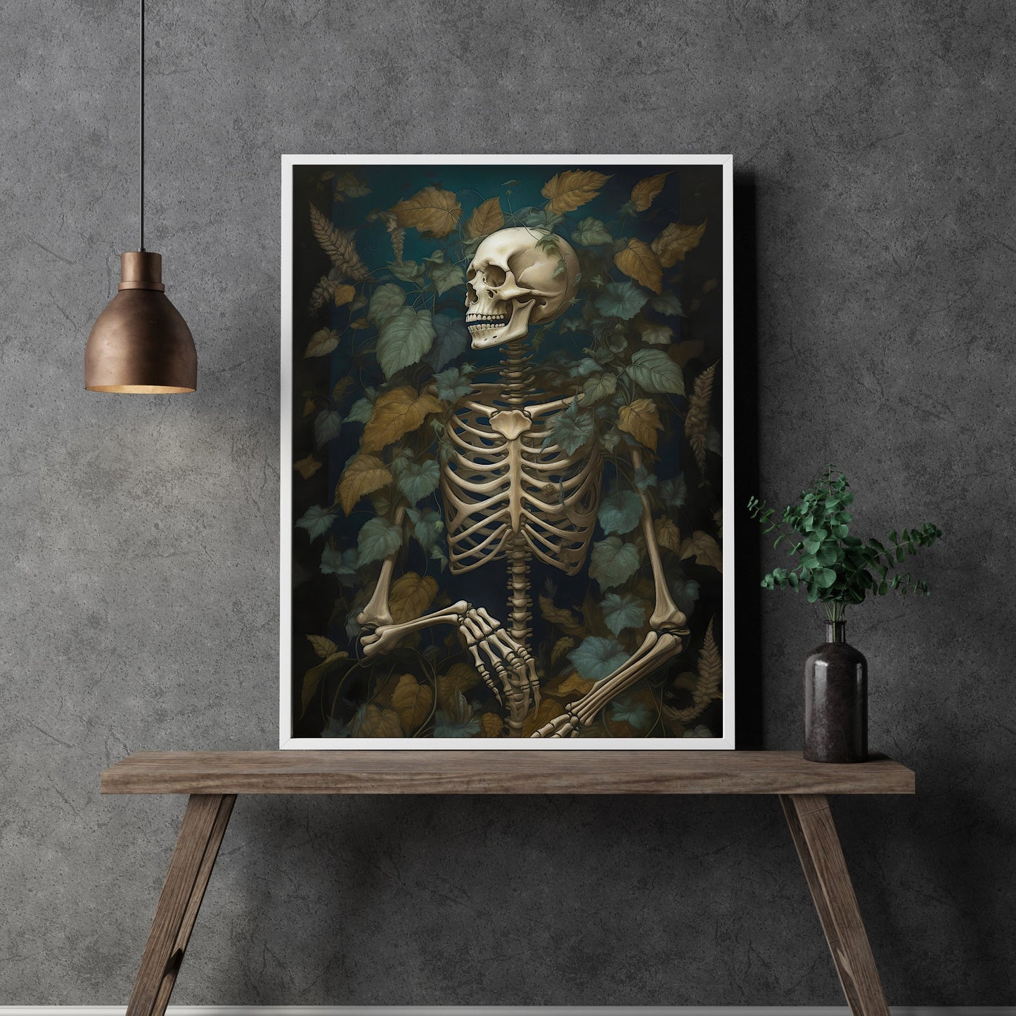 Skeleton Wall Art Vintage Style Painting Dark Academia Print Gothic Botanical Moody Goth Decor Dark Cottagecore Aesthetic Room Paper Poster Prints