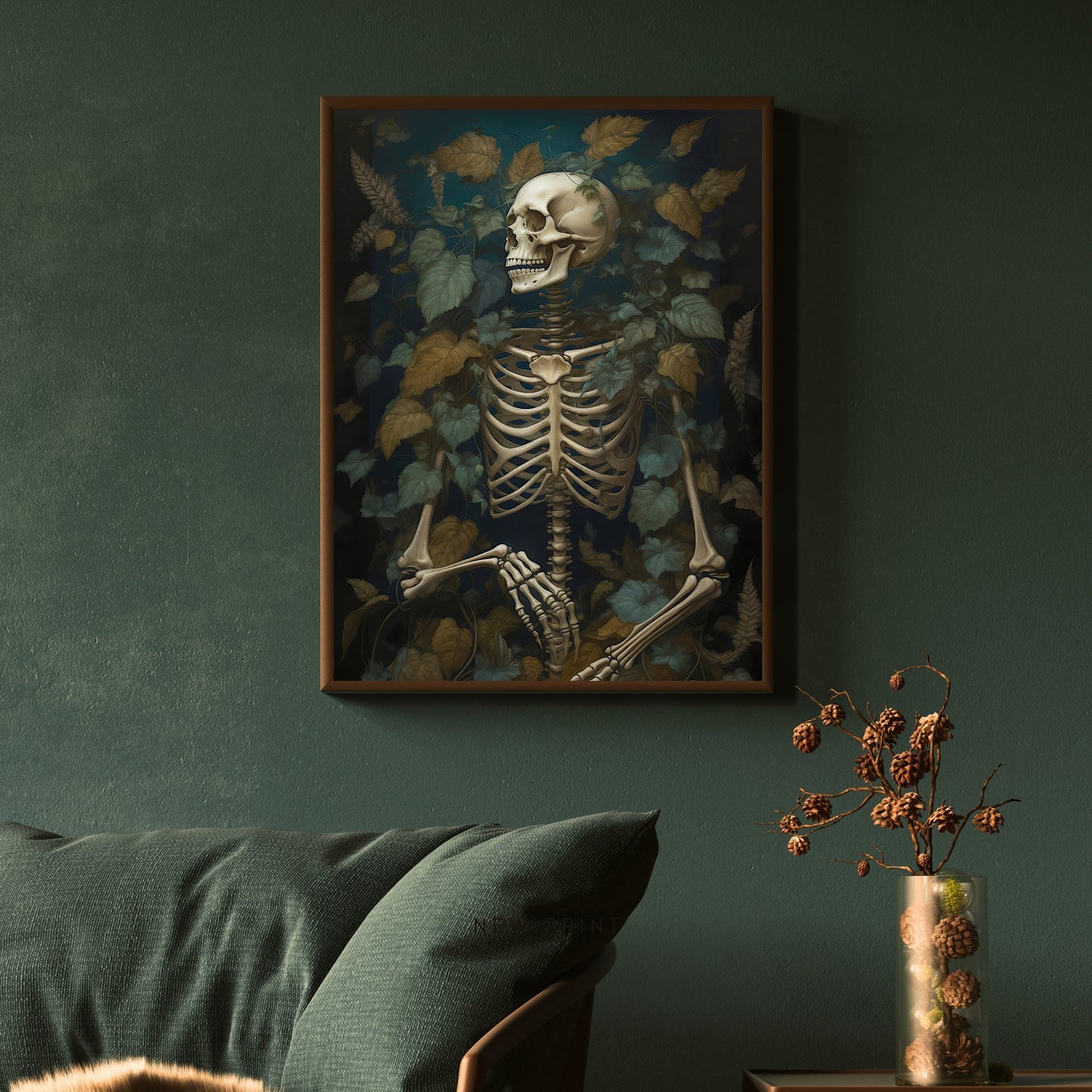 Skeleton Wall Art Vintage Style Painting Dark Academia Print Gothic Botanical Moody Goth Decor Dark Cottagecore Aesthetic Room Paper Poster Prints