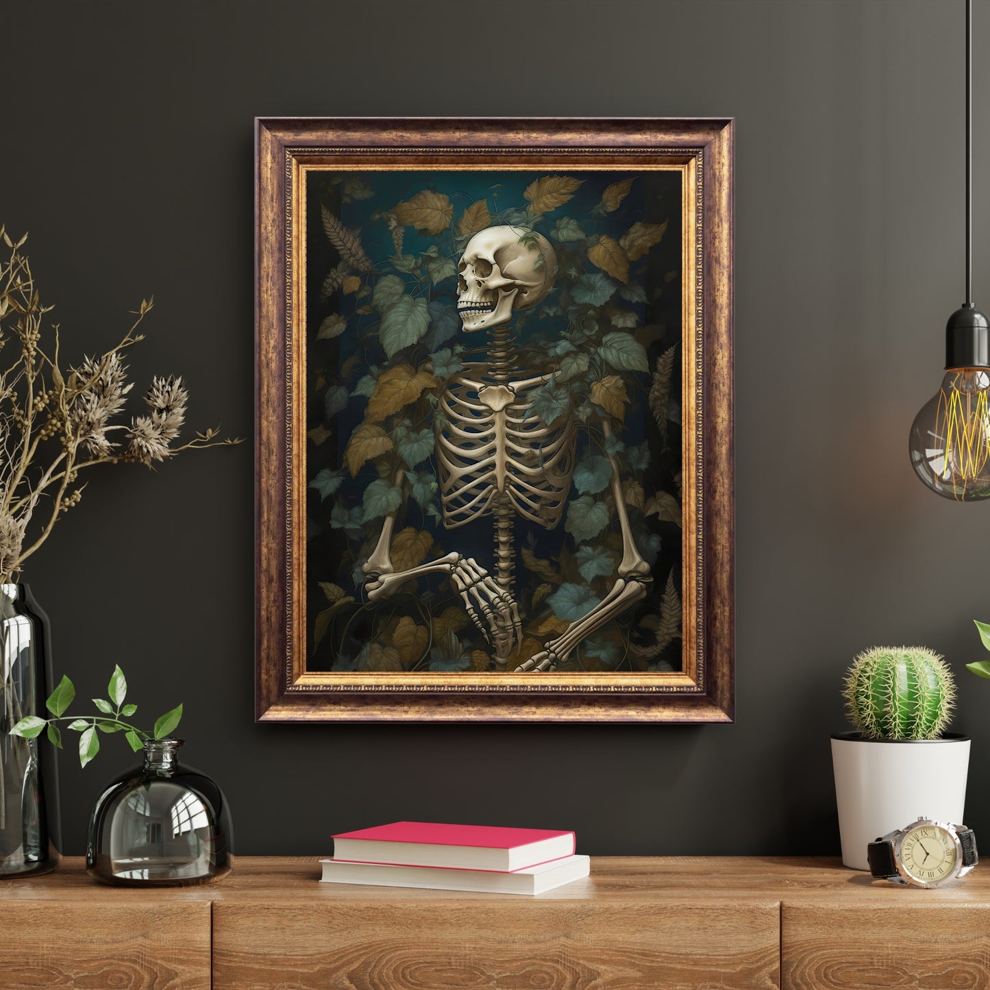 Skeleton Wall Art Vintage Style Painting Dark Academia Print Gothic Botanical Moody Goth Decor Dark Cottagecore Aesthetic Room Paper Poster Prints