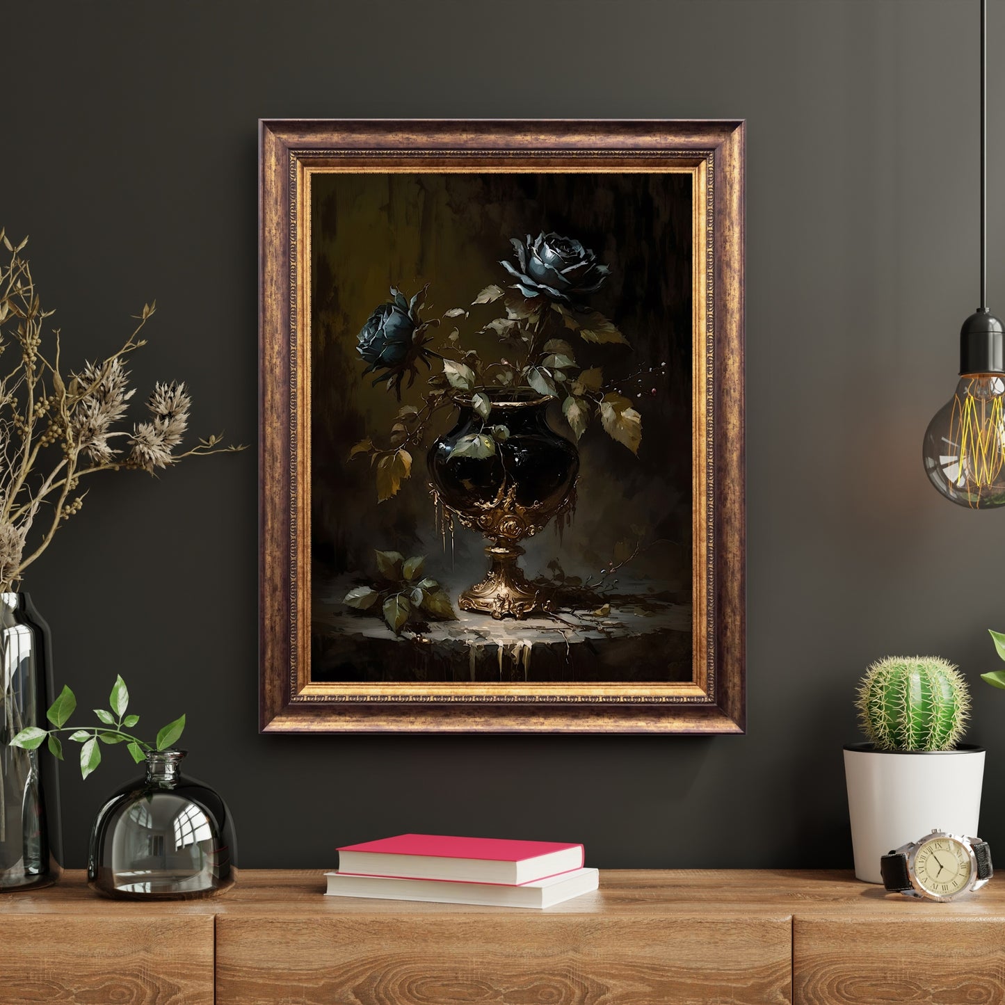 Black Rose in Goblet Gothic Wall Art Vintage Style Painting Dark Academia Print Gothic Floral Moody Botanical Decor Dark Cottagecore Paper Poster Prints