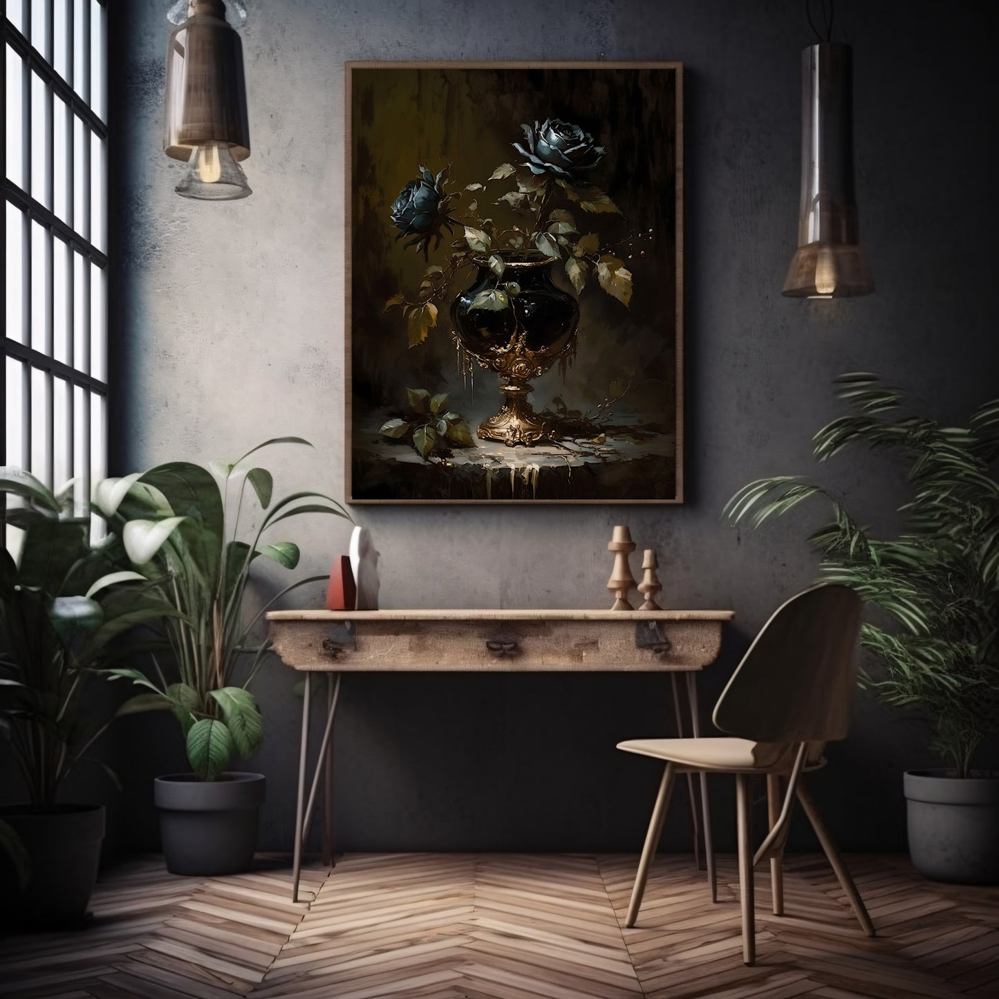 Black Rose in Goblet Gothic Wall Art Vintage Style Painting Dark Academia Print Gothic Floral Moody Botanical Decor Dark Cottagecore Paper Poster Prints