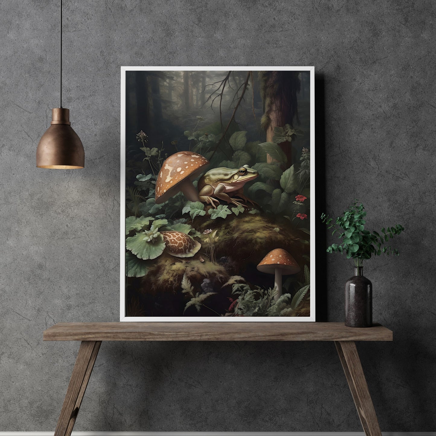 Frog & Mushroom Wall Art Dark Academia Print Goblincore Vintage Botanical Decor Witchy Gothic Cottagecore Moody Mushroom Paper Poster Prints