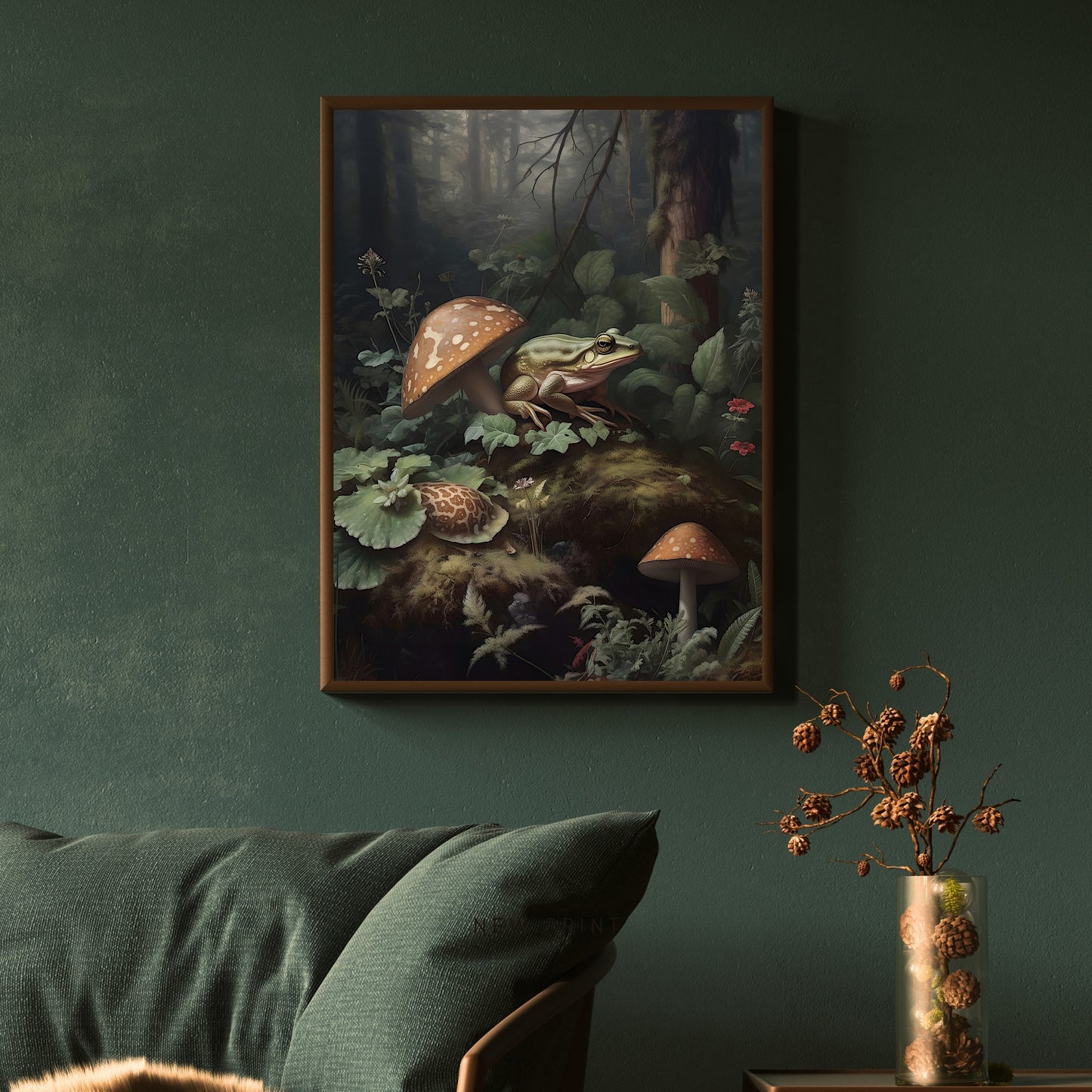 Frog & Mushroom Wall Art Dark Academia Print Goblincore Vintage Botanical Decor Witchy Gothic Cottagecore Moody Mushroom Paper Poster Prints