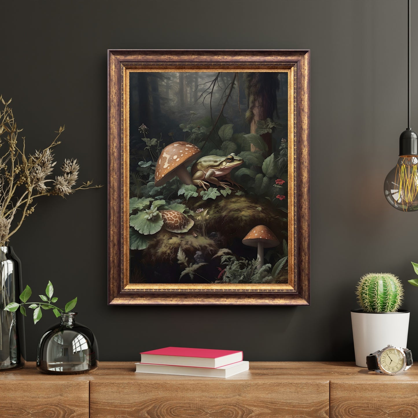 Frog & Mushroom Gothic Wall Art Dark Academia Print Goblincore Vintage Botanical Decor Witchy Gothic Cottagecore Moody Mushroom Paper Poster Prints