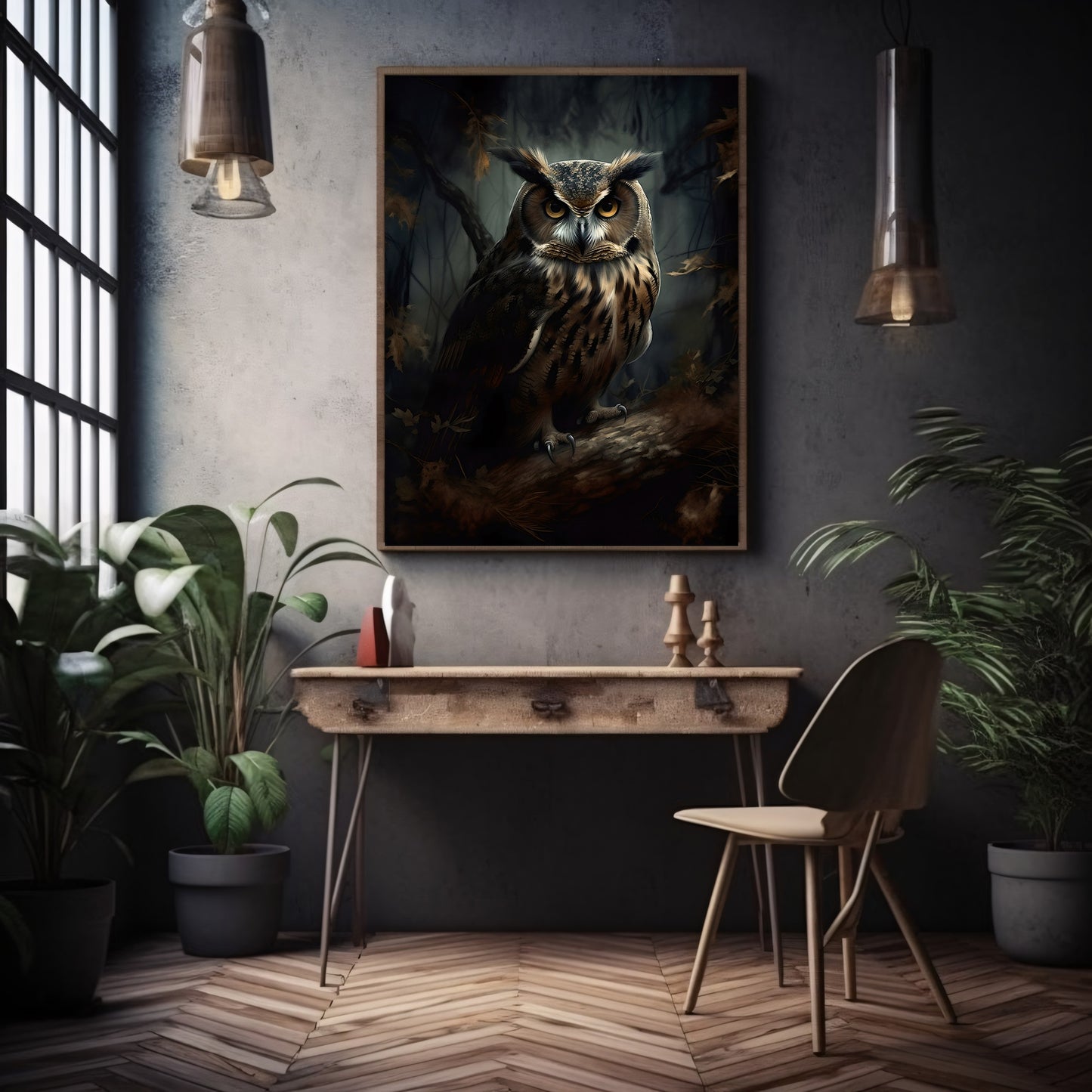 Owl in Dark Forest Wall Art Dark Academia, Goblincore, Victorian, Moody Antique Painting, Witchy Gothic Cottagecore Decor Paper Poster Prints