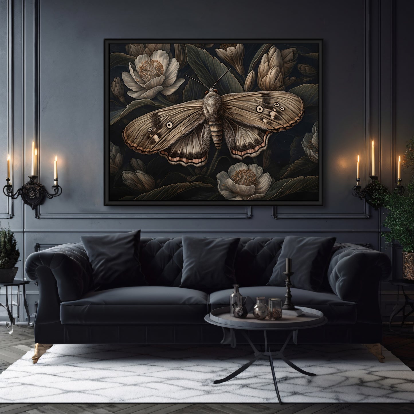 Vintage Moth Oil Painting Wall Art Dark Academia, Witchy Gothic, Botanical Decor, Dark Cottagecore, Goblincore, Goth Home Décor Paper Poster Prints