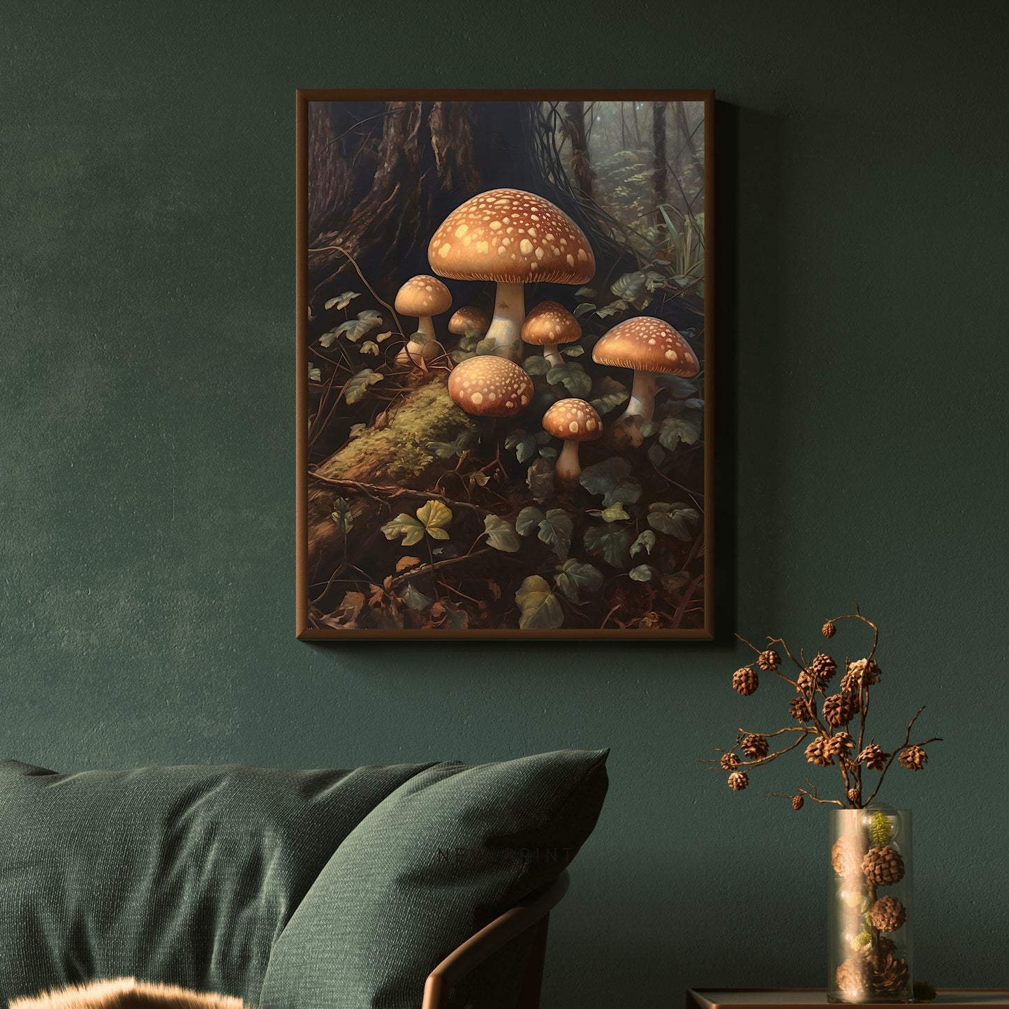 Mushrooms in Woodland Wall Art Dark Academia, Goblincore, Vintage Botanical Decor, Witchy Gothic Cottagecore, Mushroom Paper Poster Prints