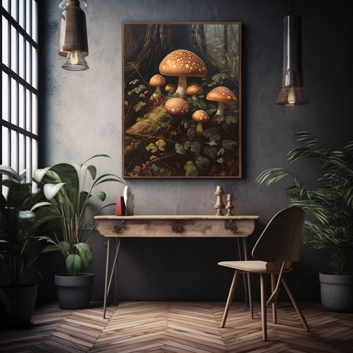 Pilze im Wald Wandkunst Dark Academia, Goblincore, Vintage Botanisches Dekor, Witchy Gothic Cottagecore, Pilzpapier Posterdrucke