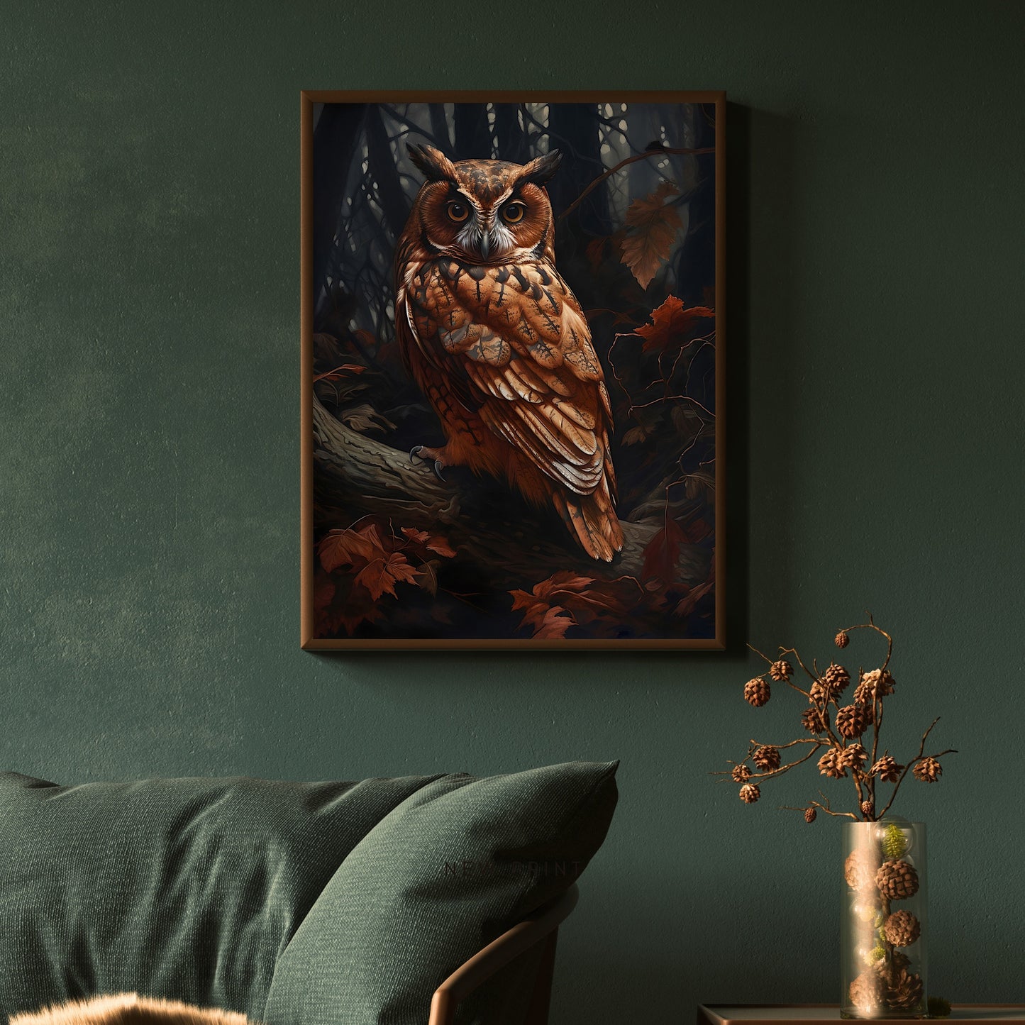 Owl in Dark Forest Wall Art Dark Academia, Goblincore, Victorian, Moody Antique Painting, Witchy Gothic Cottagecore Decor Paper Poster Prints