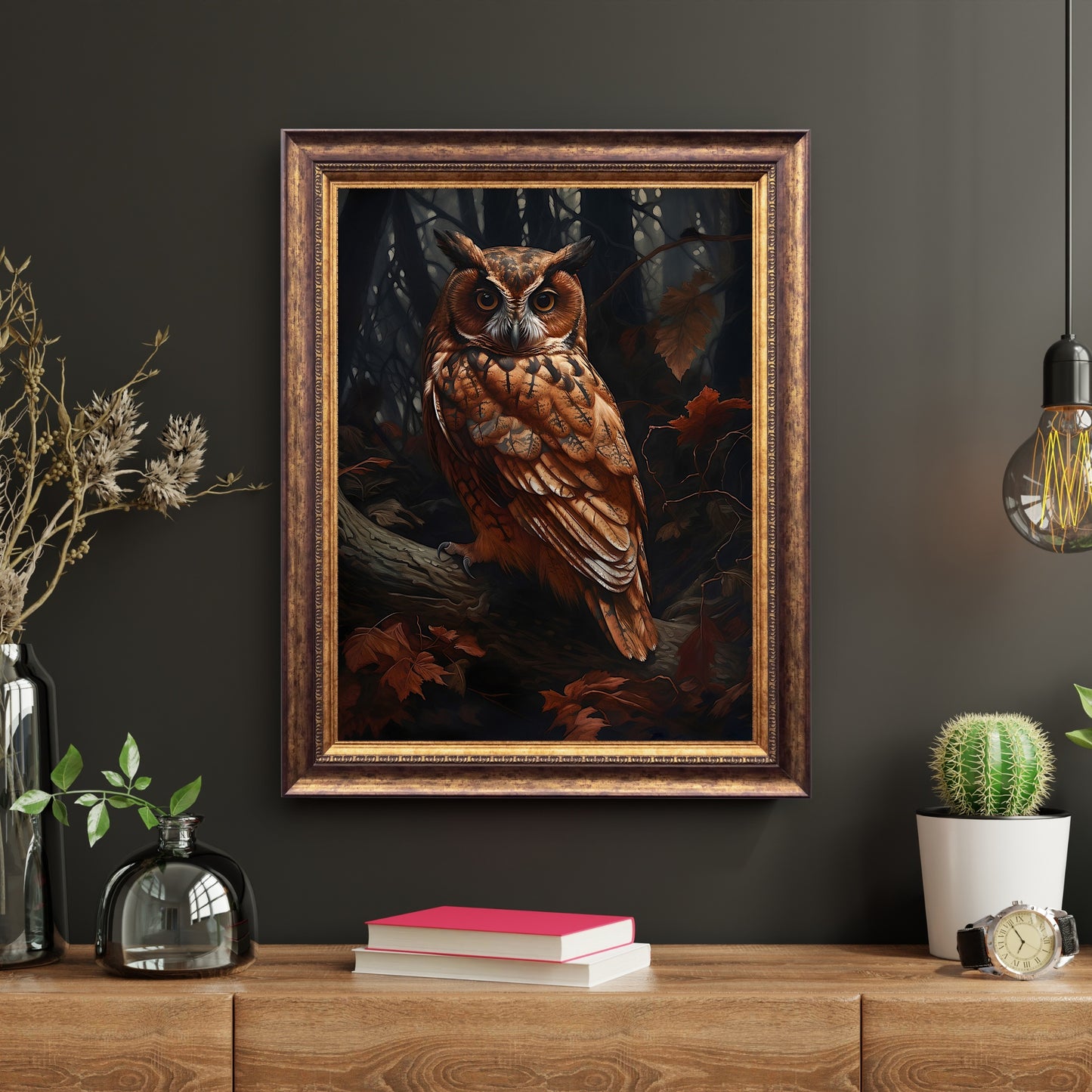 Owl in Dark Forest Wall Art Dark Academia, Goblincore, Victorian, Moody Antique Painting, Witchy Gothic Cottagecore Decor Paper Poster Prints