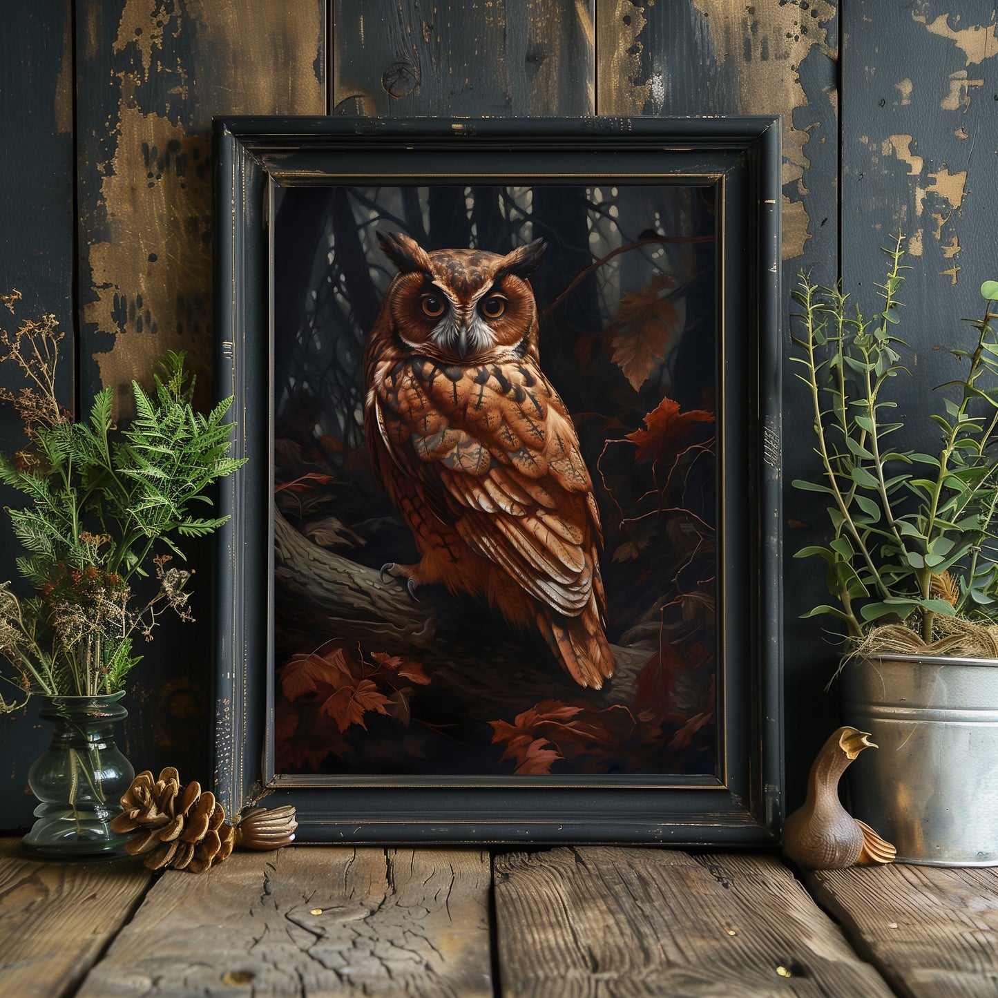 Owl in Dark Forest Wall Art Dark Academia, Goblincore, Victorian, Moody Antique Painting, Witchy Gothic Cottagecore Decor Paper Poster Prints