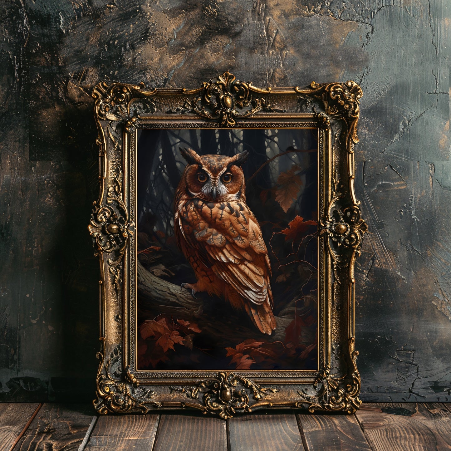Owl in Dark Forest Wall Art Dark Academia, Goblincore, Victorian, Moody Antique Painting, Witchy Gothic Cottagecore Decor Paper Poster Prints