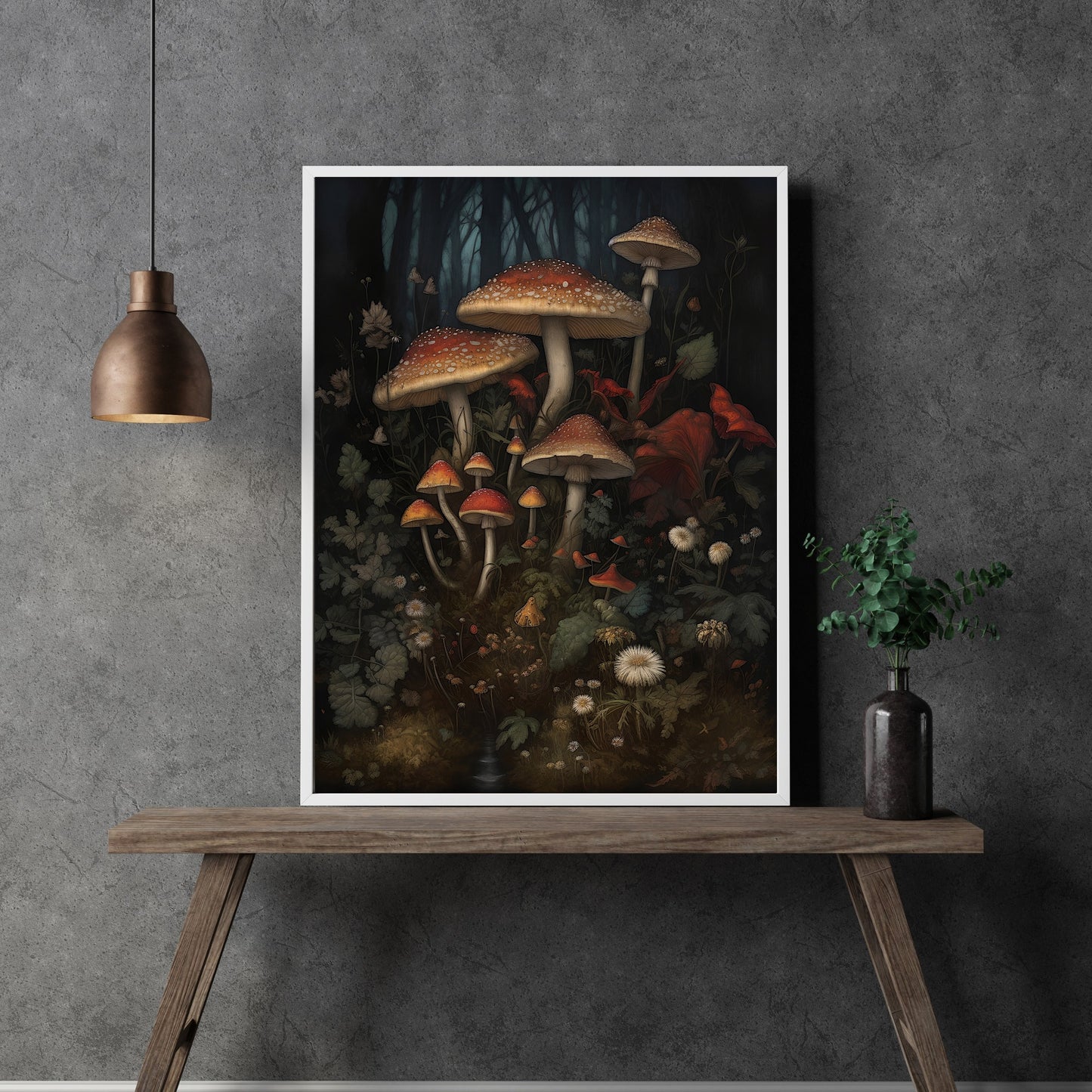 Mushrooms in Woodland Wall Art Dark Academia, Goblincore, Vintage Botanical Decor, Witchy Gothic Cottagecore, Mushroom Paper Poster Prints