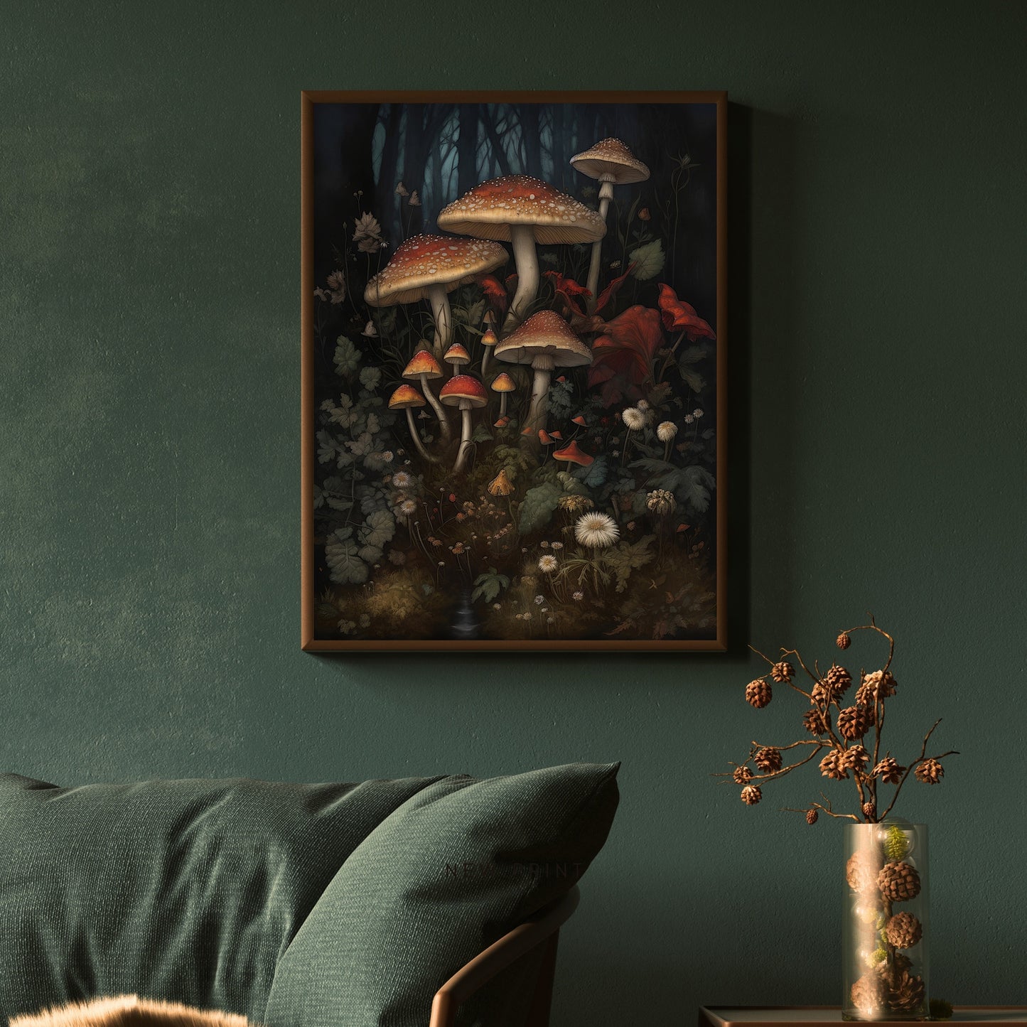 Mushrooms in Woodland Wall Art Dark Academia, Goblincore, Vintage Botanical Decor, Witchy Gothic Cottagecore, Mushroom Paper Poster Prints