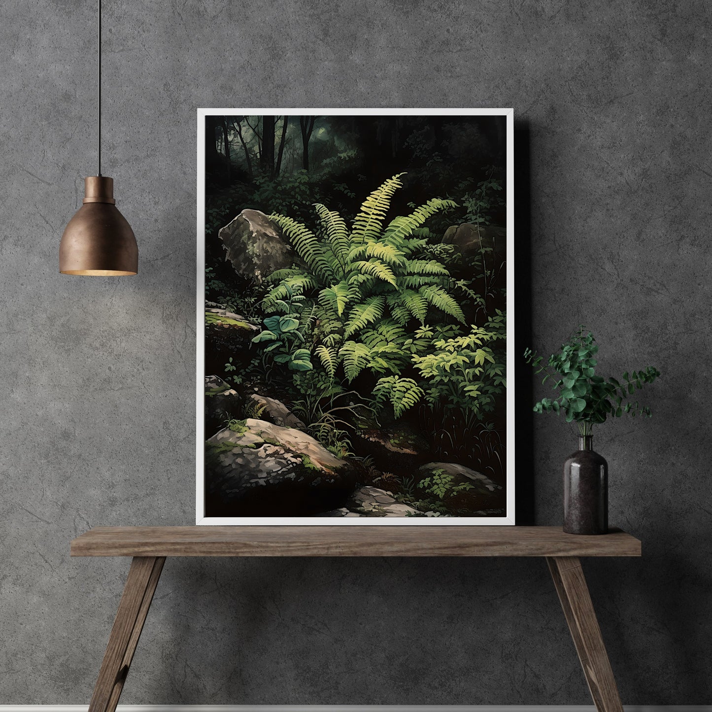 Deep Forest Fern, Dark Cottagecore Print, Vintage Botanical Decor, Green Aesthetic Wall Art, Goblincore Oil Painting, Dark Moody Paper Poster Prints