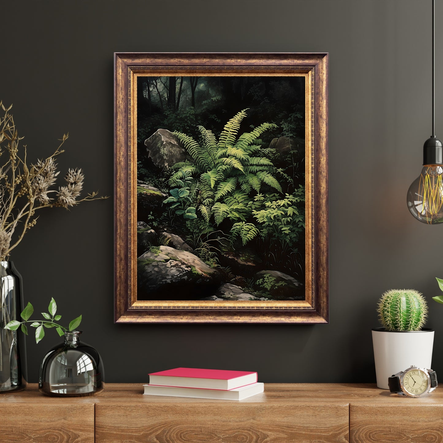 Deep Forest Fern, Dark Cottagecore Print, Vintage Botanical Decor, Green Aesthetic Wall Art, Goblincore Oil Painting, Dark Moody Paper Poster Prints