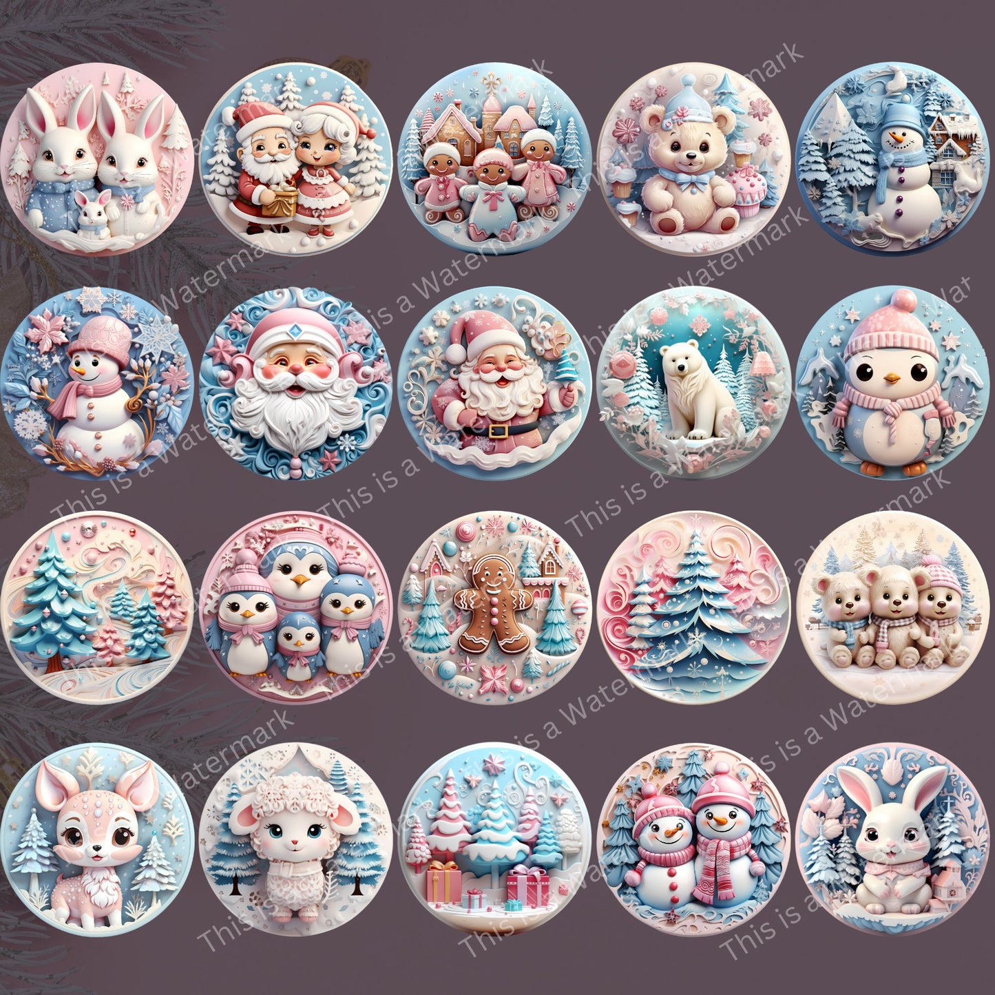 3D-Weihnachtsschmuck für das Kinderzimmer, 20 PNG-Bündel, Sublimationsdesign, festliche runde Aufkleber, Pastell-3D-Effekt, runde Weihnachtsdekoration, Cliparts