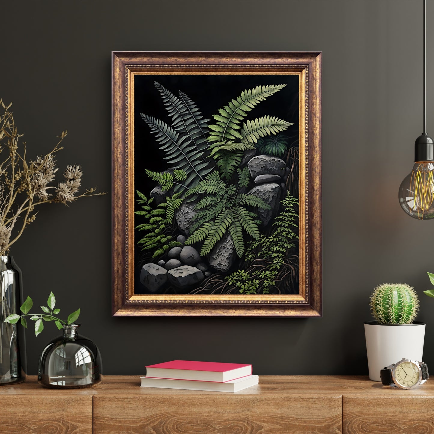 Deep Forest Fern, Dark Cottagecore Print, Vintage Botanical Decor, Green Aesthetic Wall Art, Goblincore Oil Painting, Dark Moody Paper Poster Prints