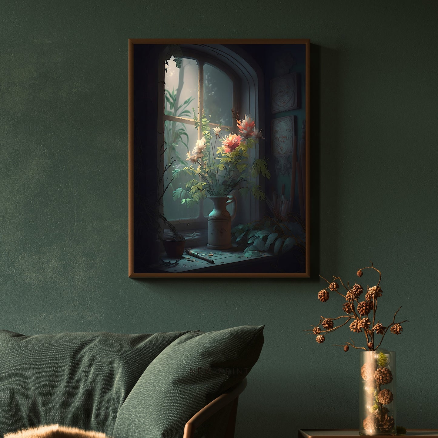 Vase with Flowers Wall Art Painting Moody Floral Decor Vintage Farmhouse Decor Serene and Elegant Home Decor Still Life Art Paper Poster Prints