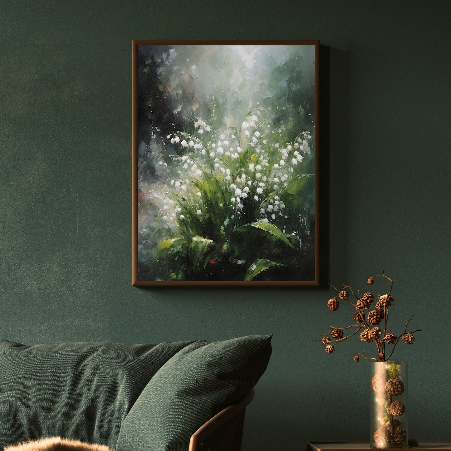 Lily of the Valley Wall Art Oil Painting Paper Poster Prints Vintage Cottagecore Wall Art Woodland Flower Painting Impressionistic White Flower Portrait