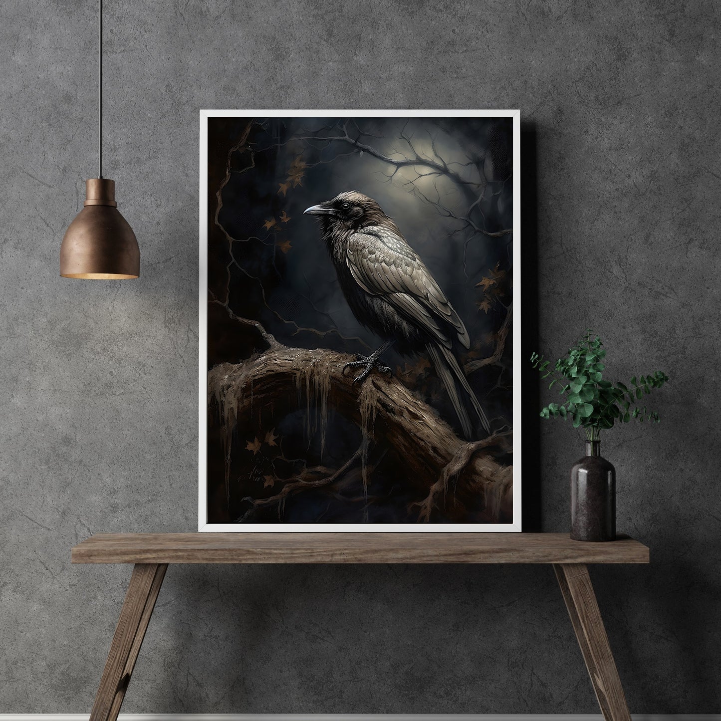 Black Raven in Dark Forest Gothic Wall Art Dark Academia Goblincore Victorian Moody Antique Painting Witchy Gothic Cottagecore Decor Paper Poster Prints